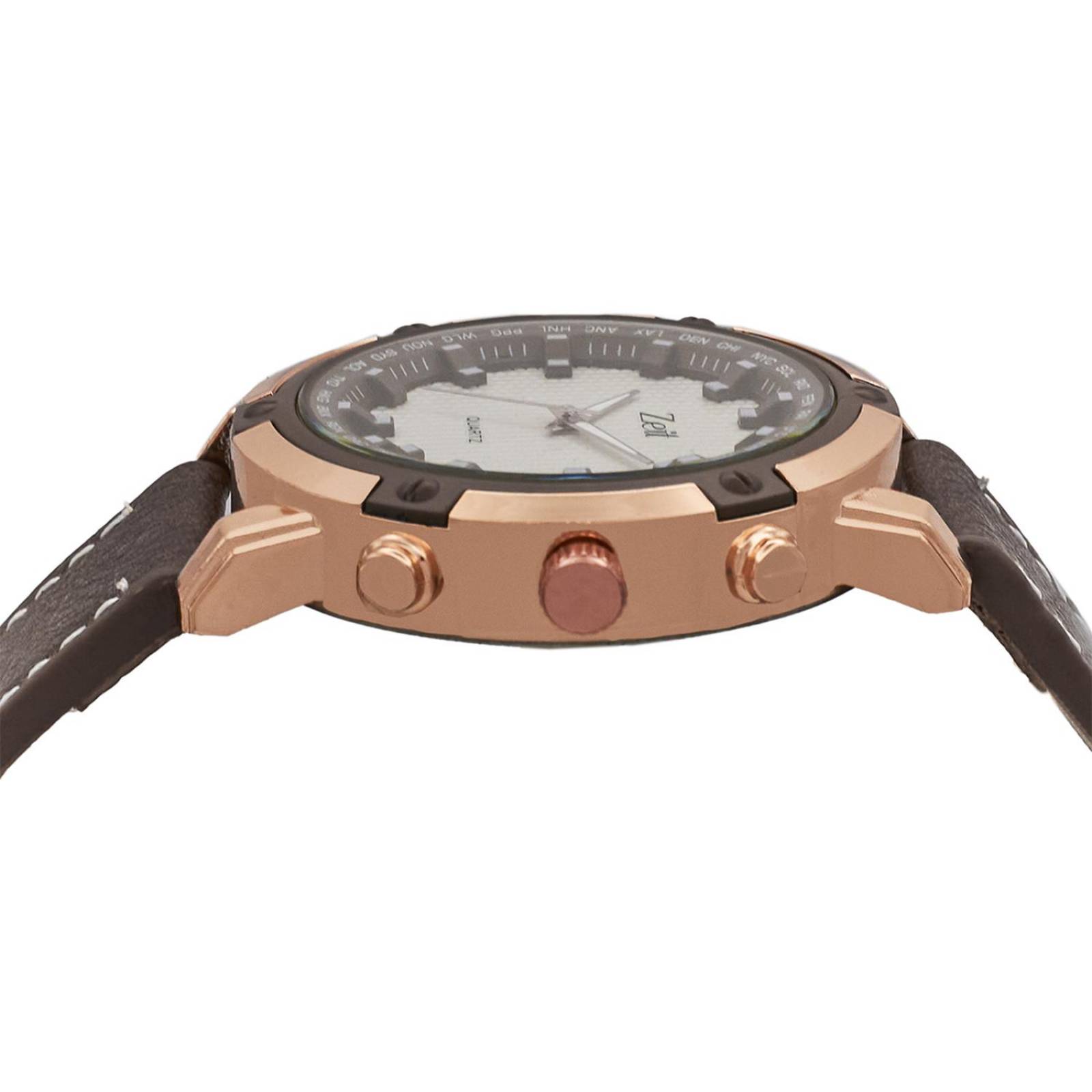 Reloj Análogo Zeit Casual Hombre Tacto Piel Chocolate