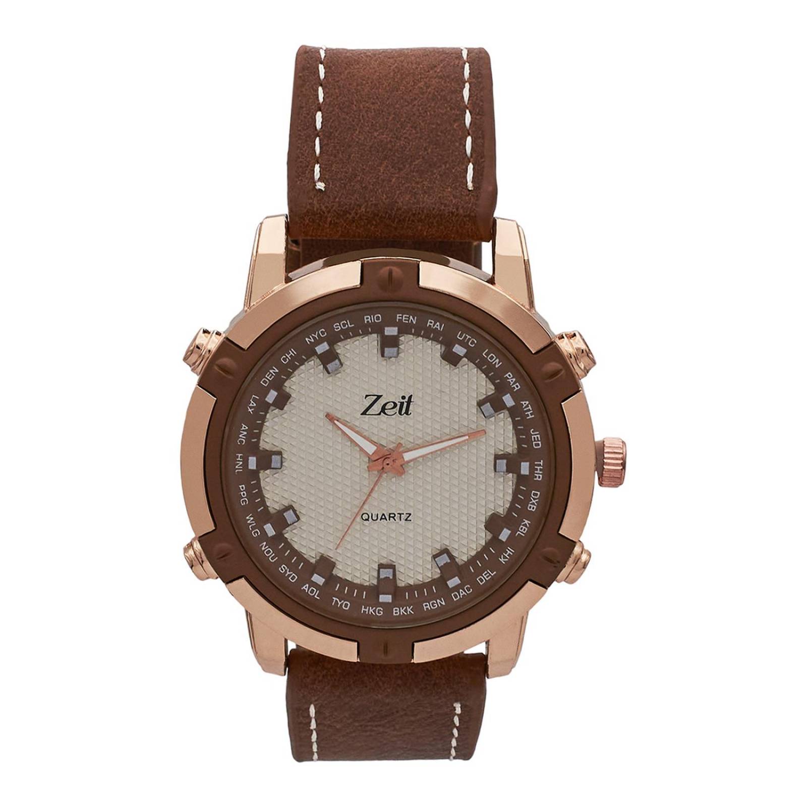 Reloj Análogo Zeit Casual Hombre Tacto Piel Café.