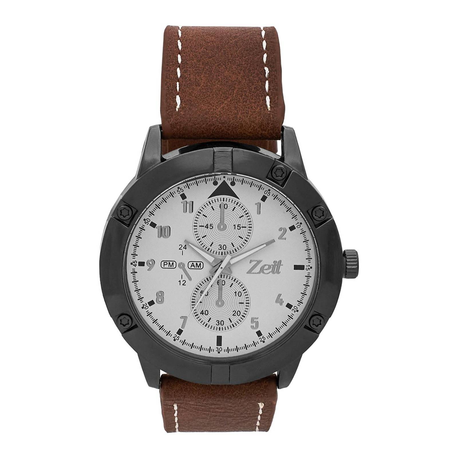 Reloj Análogo Zeit Casual Hombre Extensible Tacto Piel Café 35 mm