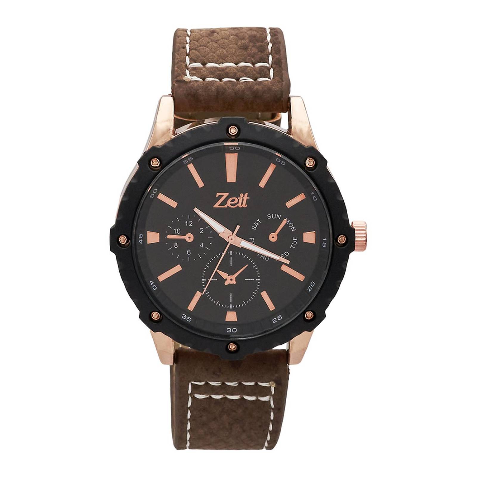 Reloj Análogo Zeit Casual Hombre Tacto Piel Café