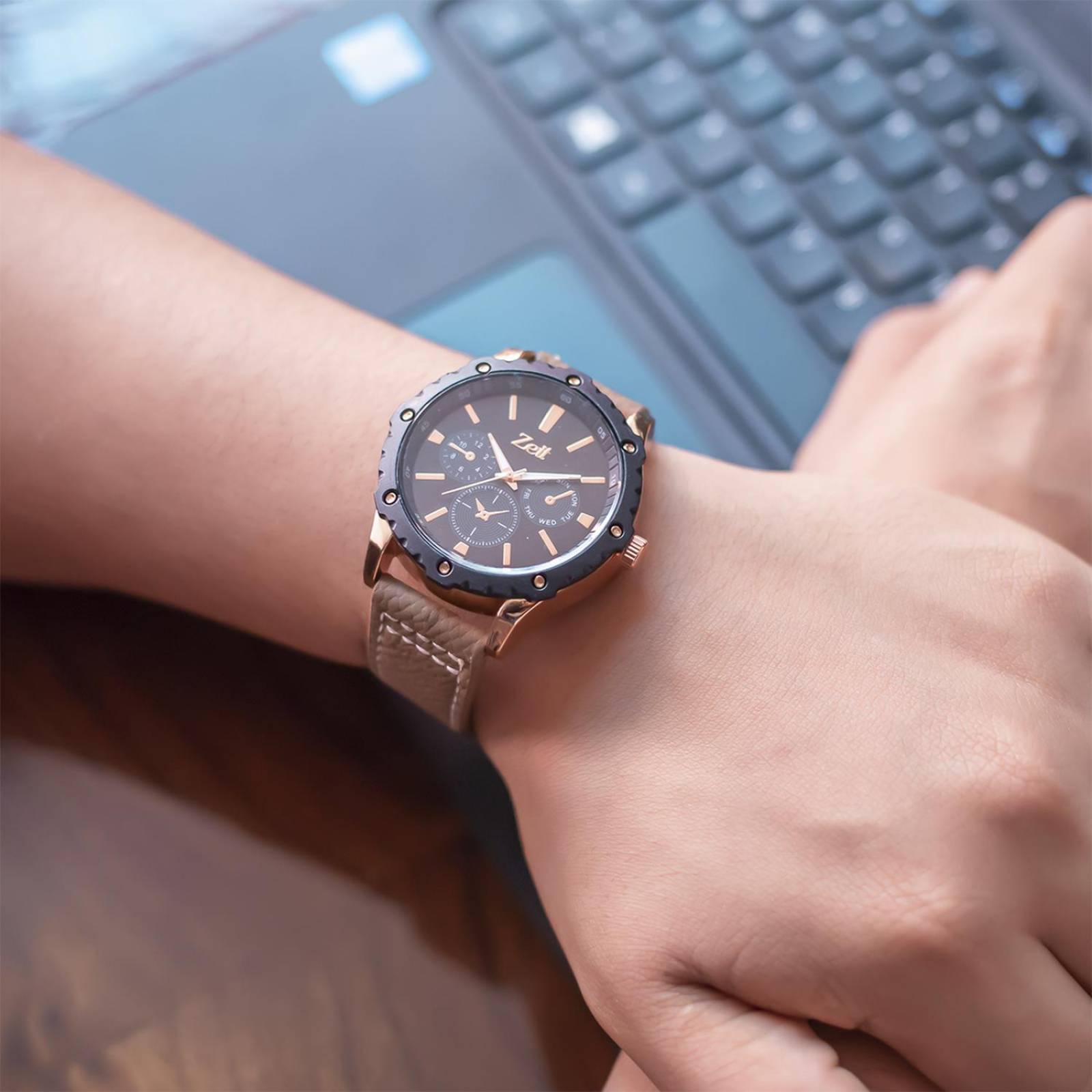 Reloj Análogo Zeit Casual Hombre Tacto Piel Café