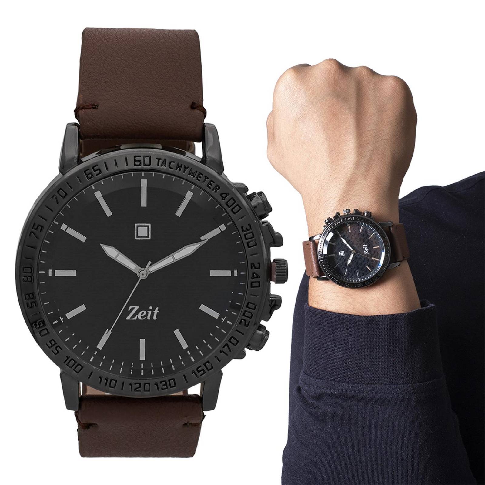 Reloj Análogo Zeit Casual Hombre Tacto Piel Liso Chocolate
