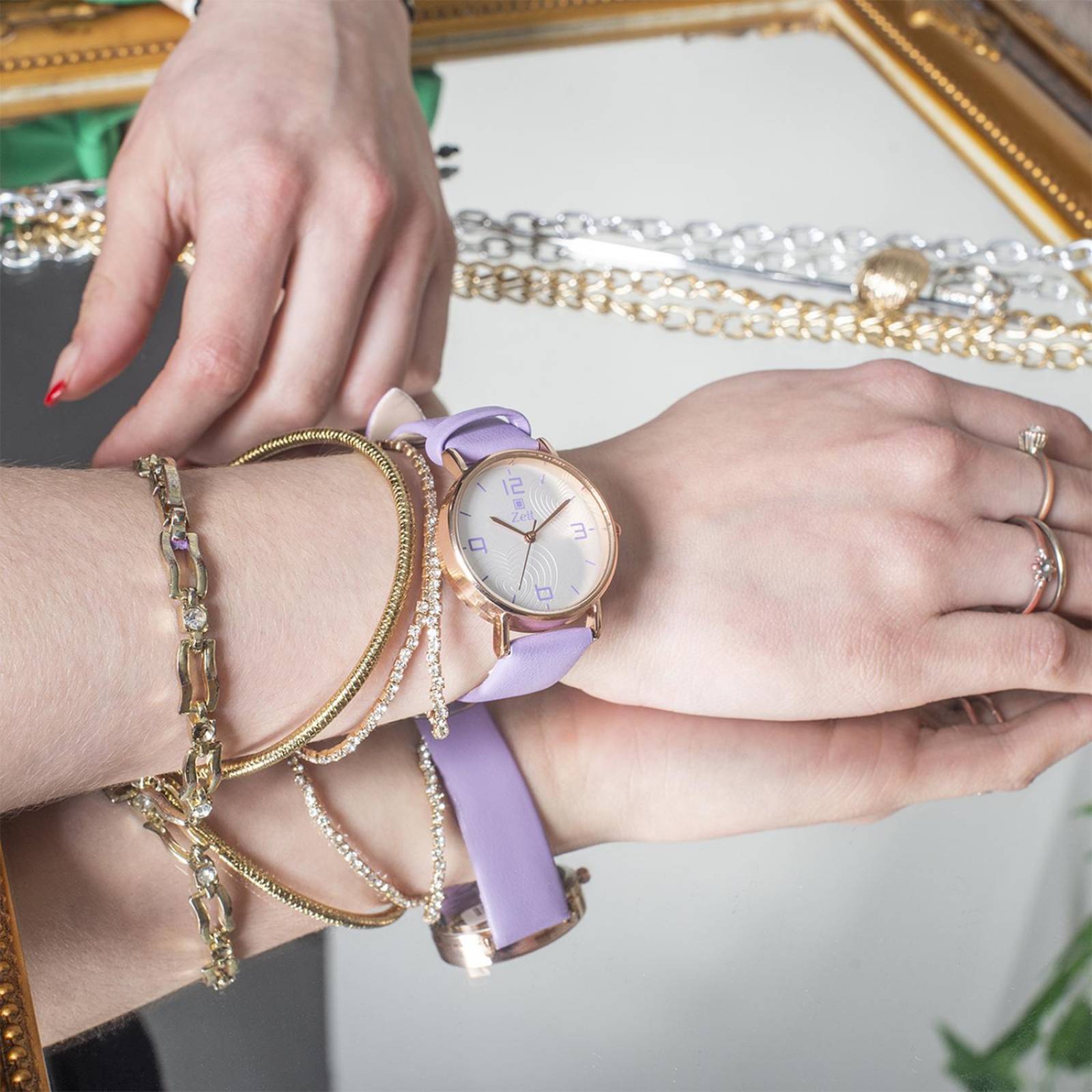 Reloj Análogo Zeit Mujer Tacto Piel Clásico Lila