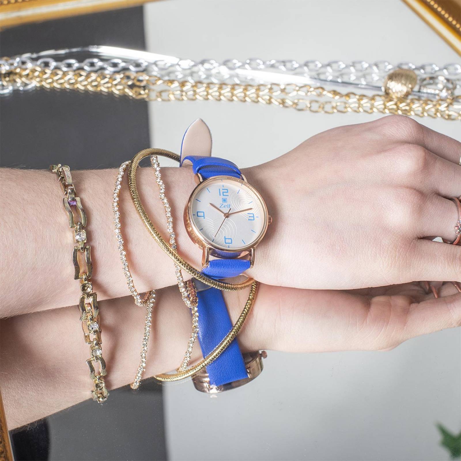 Reloj Análogo Zeit Mujer Tacto Piel Clásico Azul.