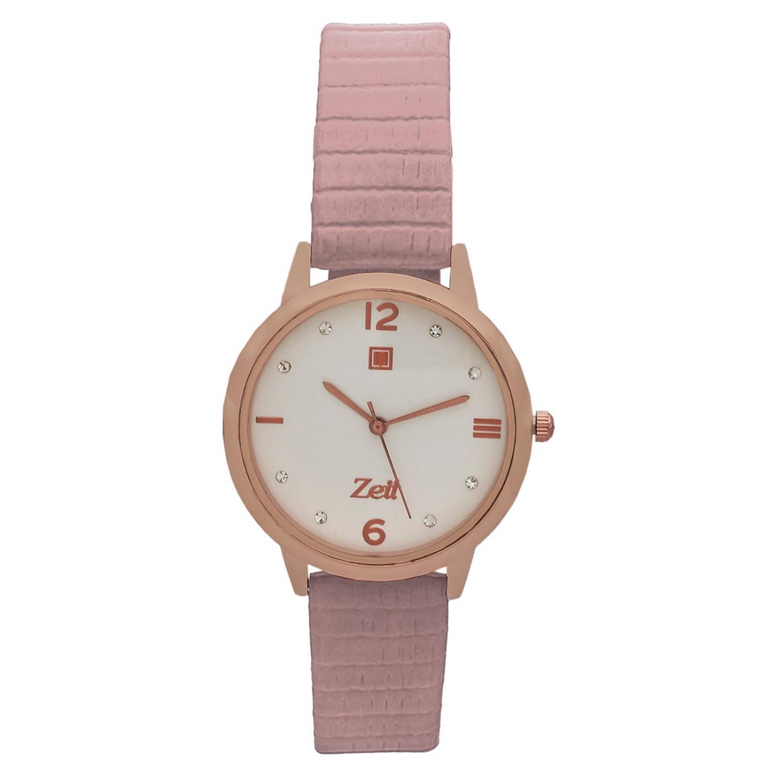 Reloj Análogo Zeit Casual Mujer Tacto Piel Textura Rosa.