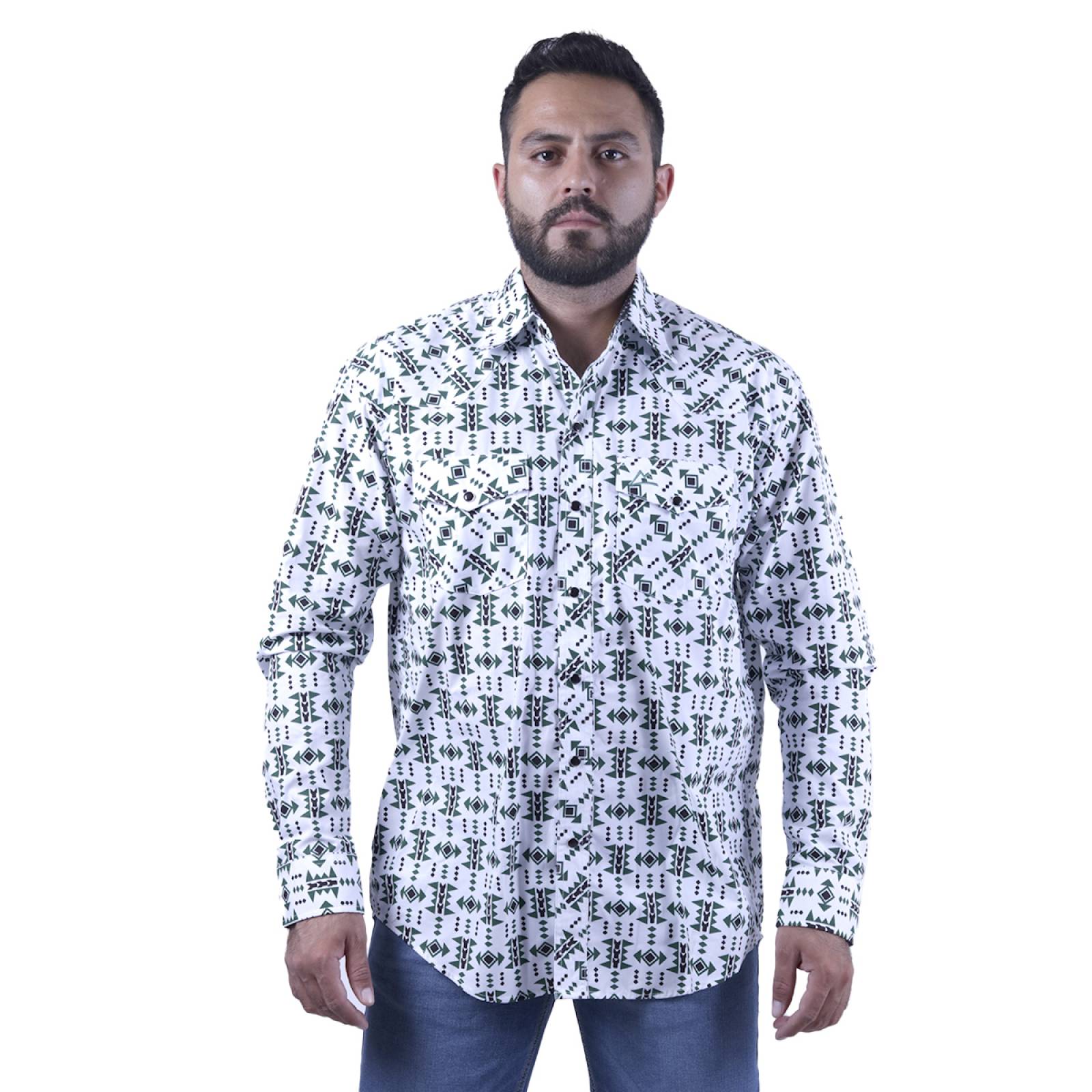 Camisa Vaquera Icy Denver CHH134 Nativo Verde Base Blanca Para Caballero