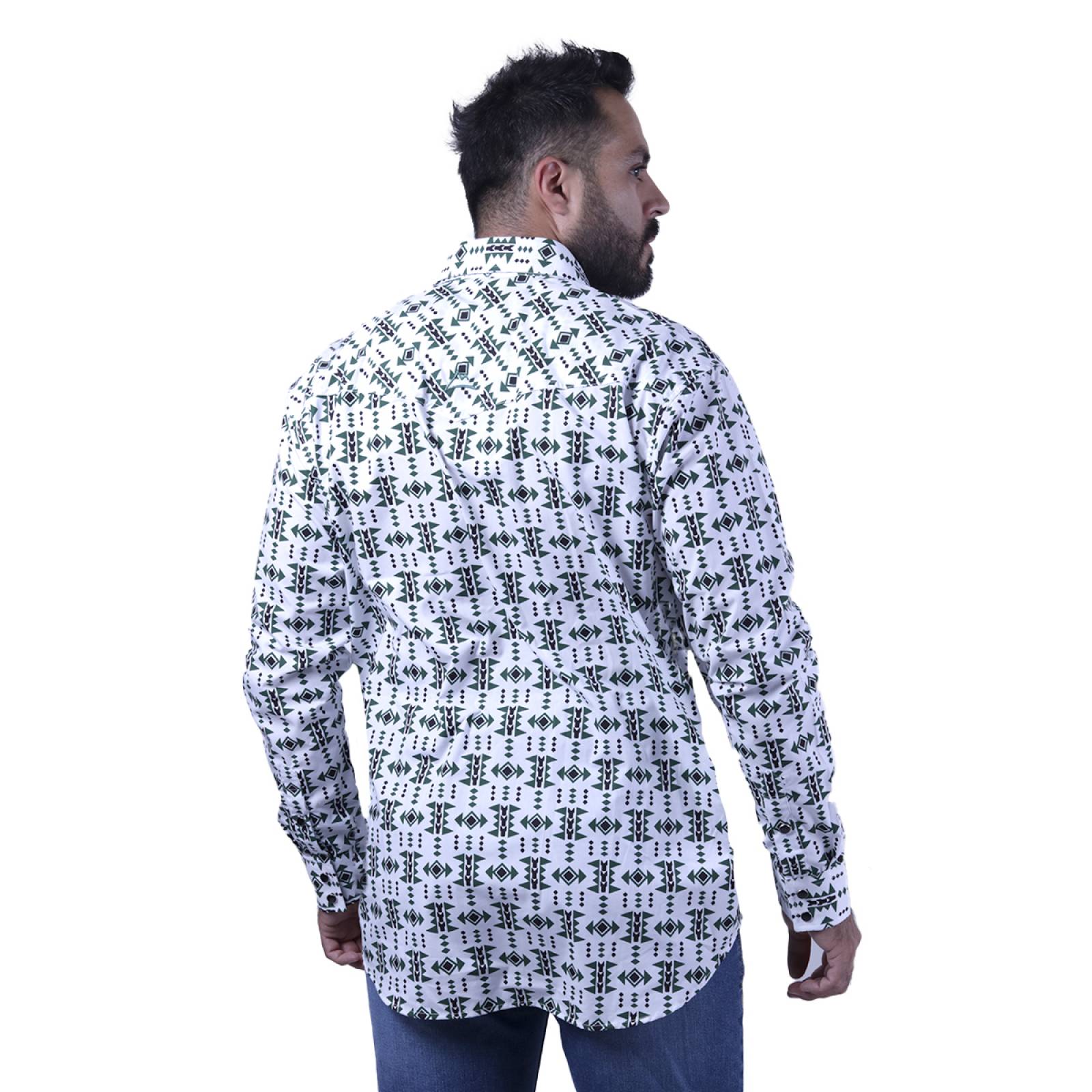Camisa Vaquera Icy Denver CHH134 Nativo Verde Base Blanca Para Caballero