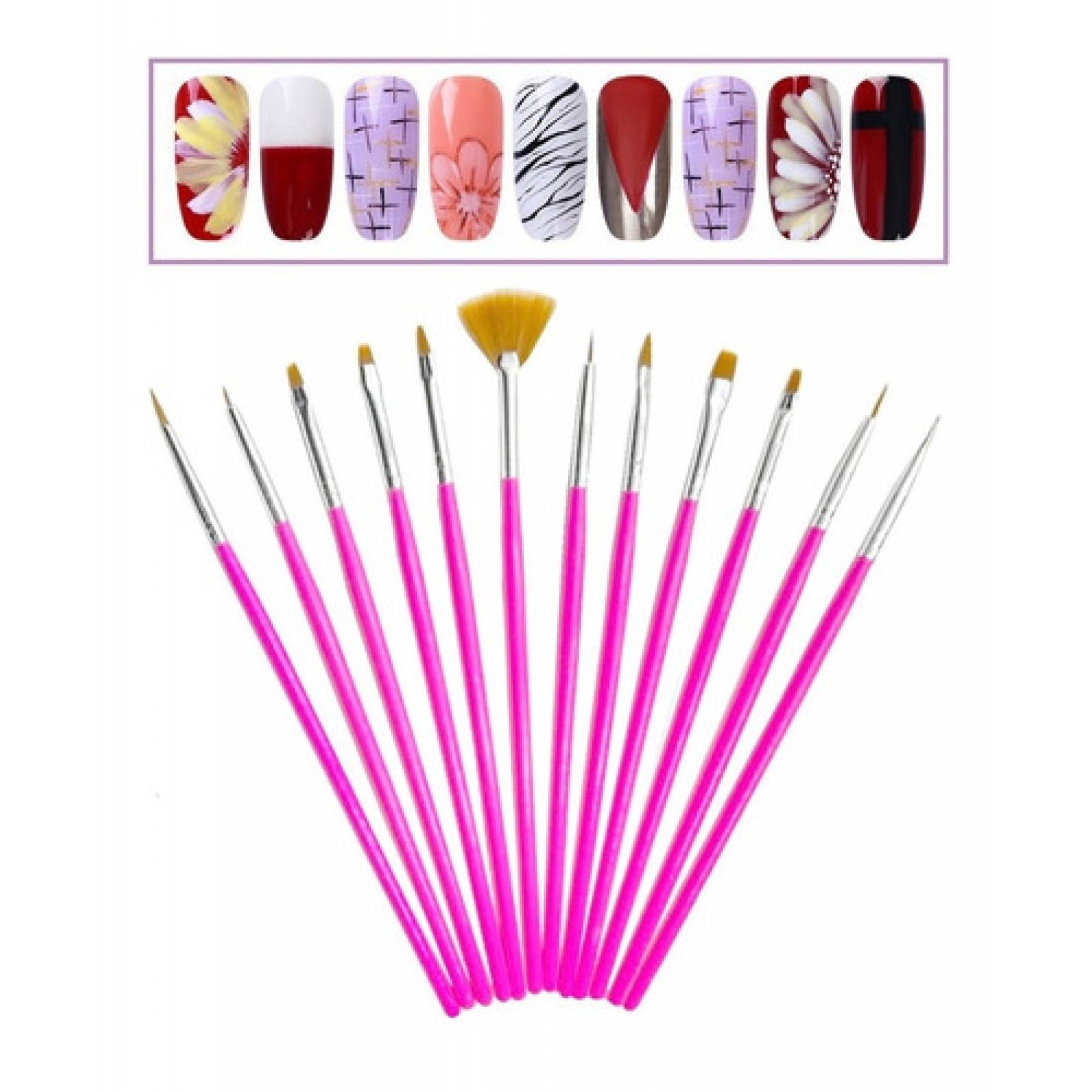 Kit 12 Pinceles Decoración Uñas Para Mano Alzada
