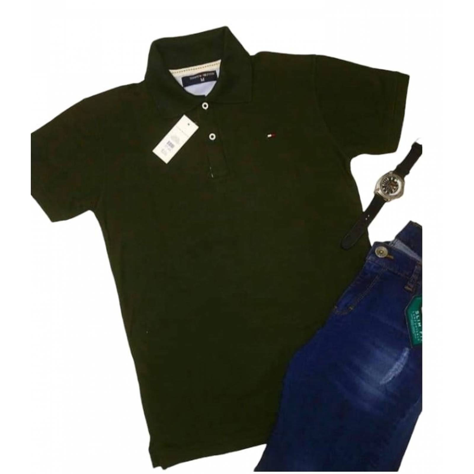 PLAYERA DE CABALLERO TIPO POLO COLOR VERDE MILITAR