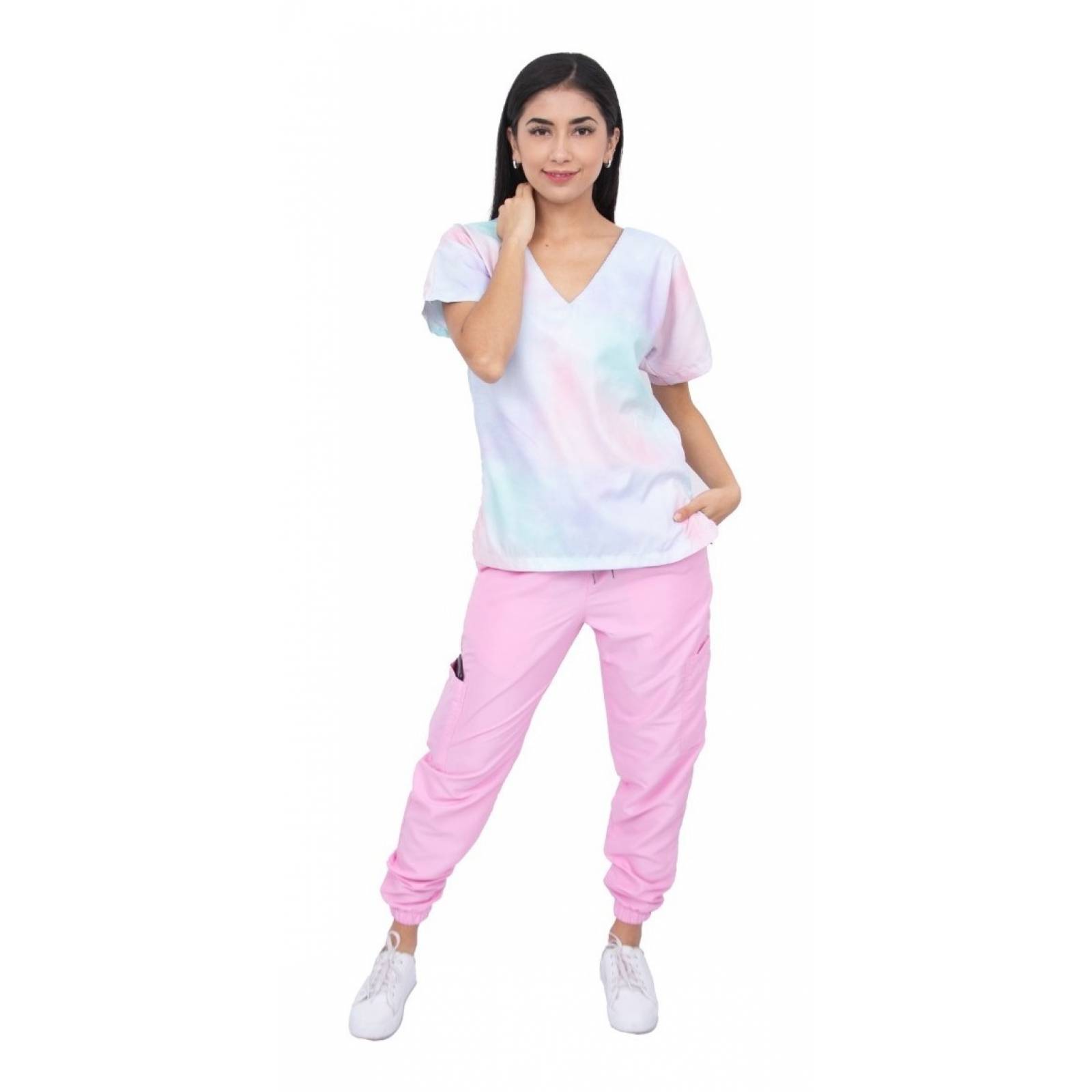 Pijama Quirúrgica Mujer Arcoiris Rosa Acuarela