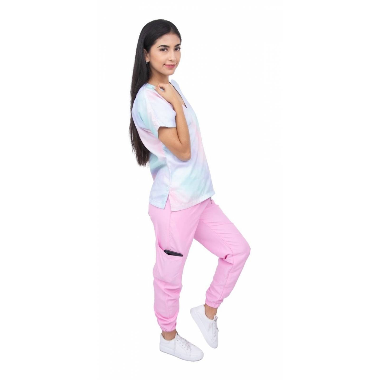Pijama Quirúrgica Mujer Arcoiris Rosa Acuarela