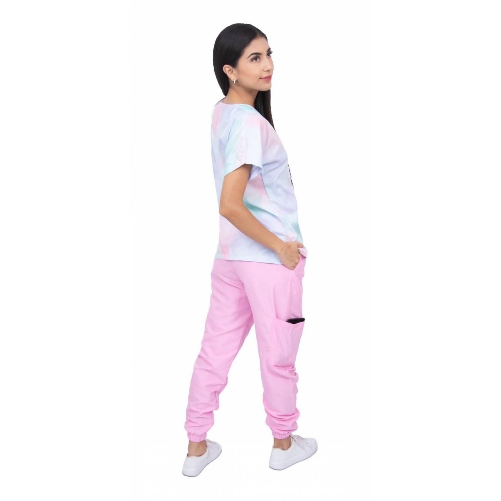 Pijama Quirúrgica Mujer Arcoiris Rosa Acuarela