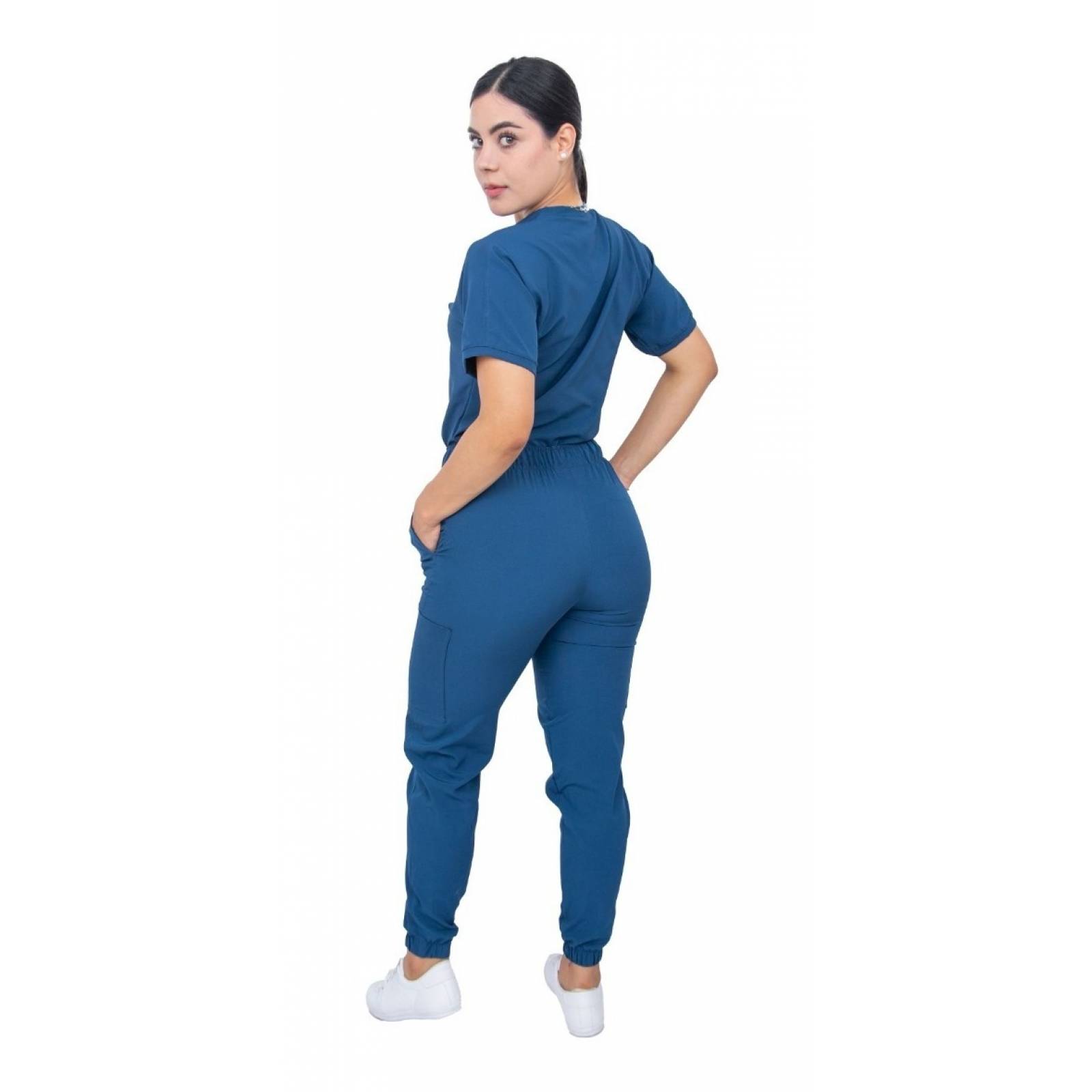 Uniforme Quirúrgico Stretch Azul Petróleo Antifluidos Mujer Jogger Scrubs del Cupatitzio