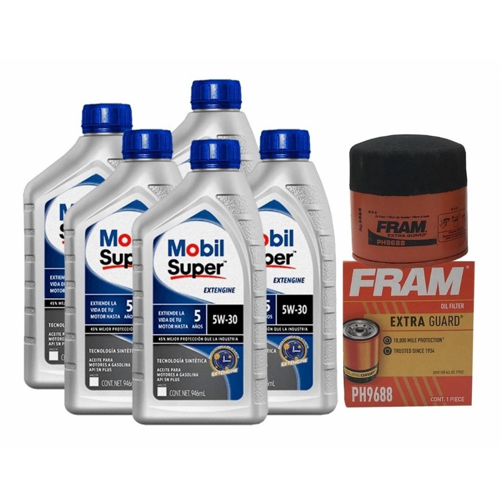 Kit para Cambio de Aceite Semi Sintetico MOBIL 5W30 Forte 2.0L Dorado 5 botellas 5w30