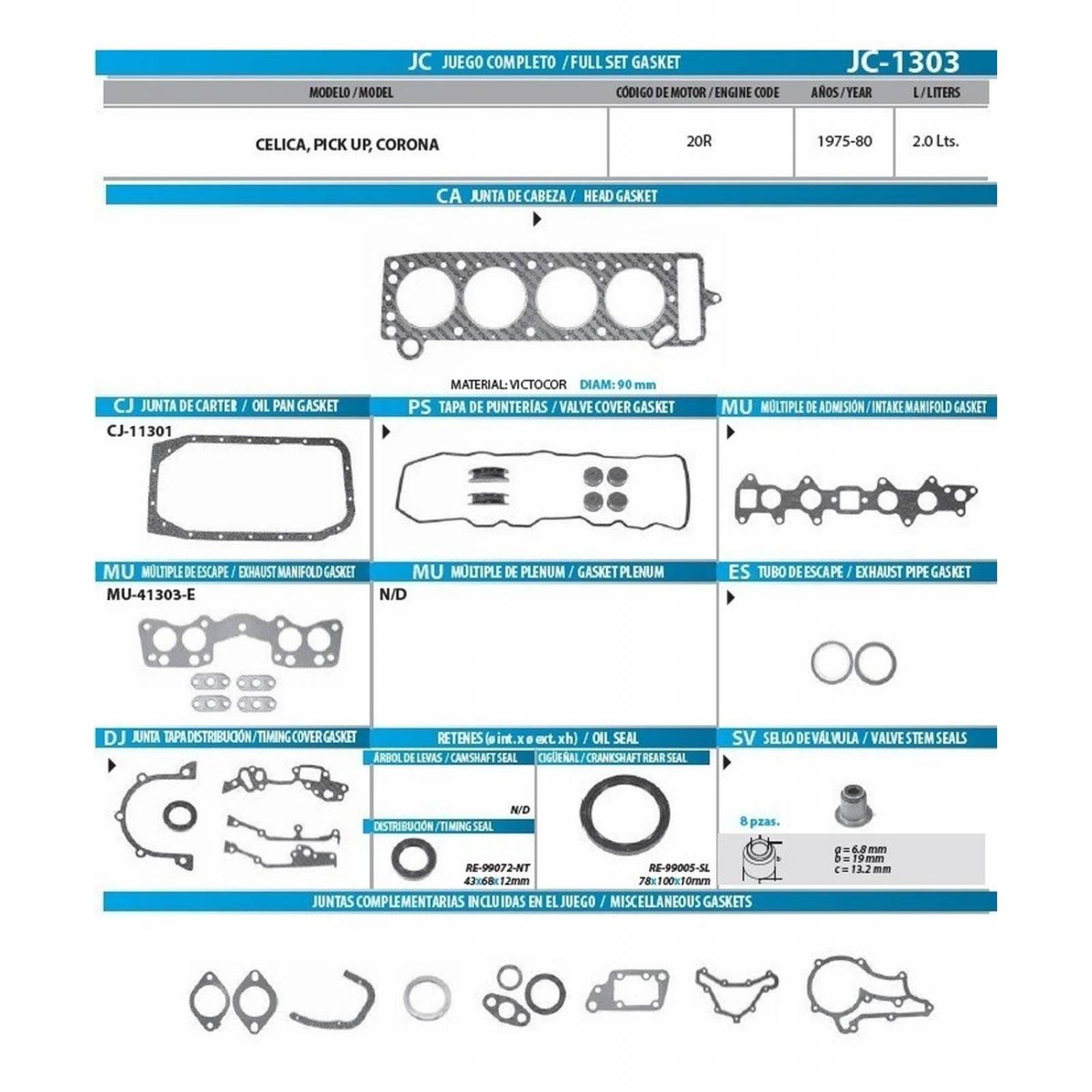 Juego de Juntas Empaques TF-VICTOR JC-1303