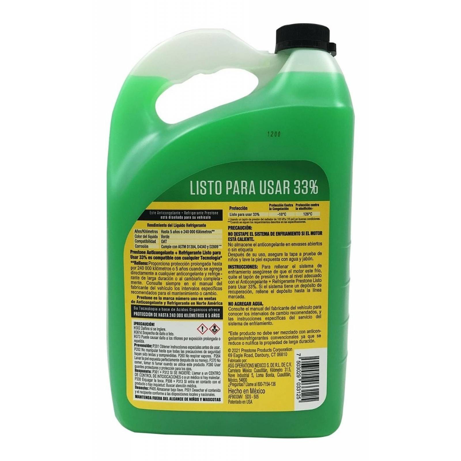 Anticongelante Listo para Usar 3.78 Litros Prestone Verde 33%
