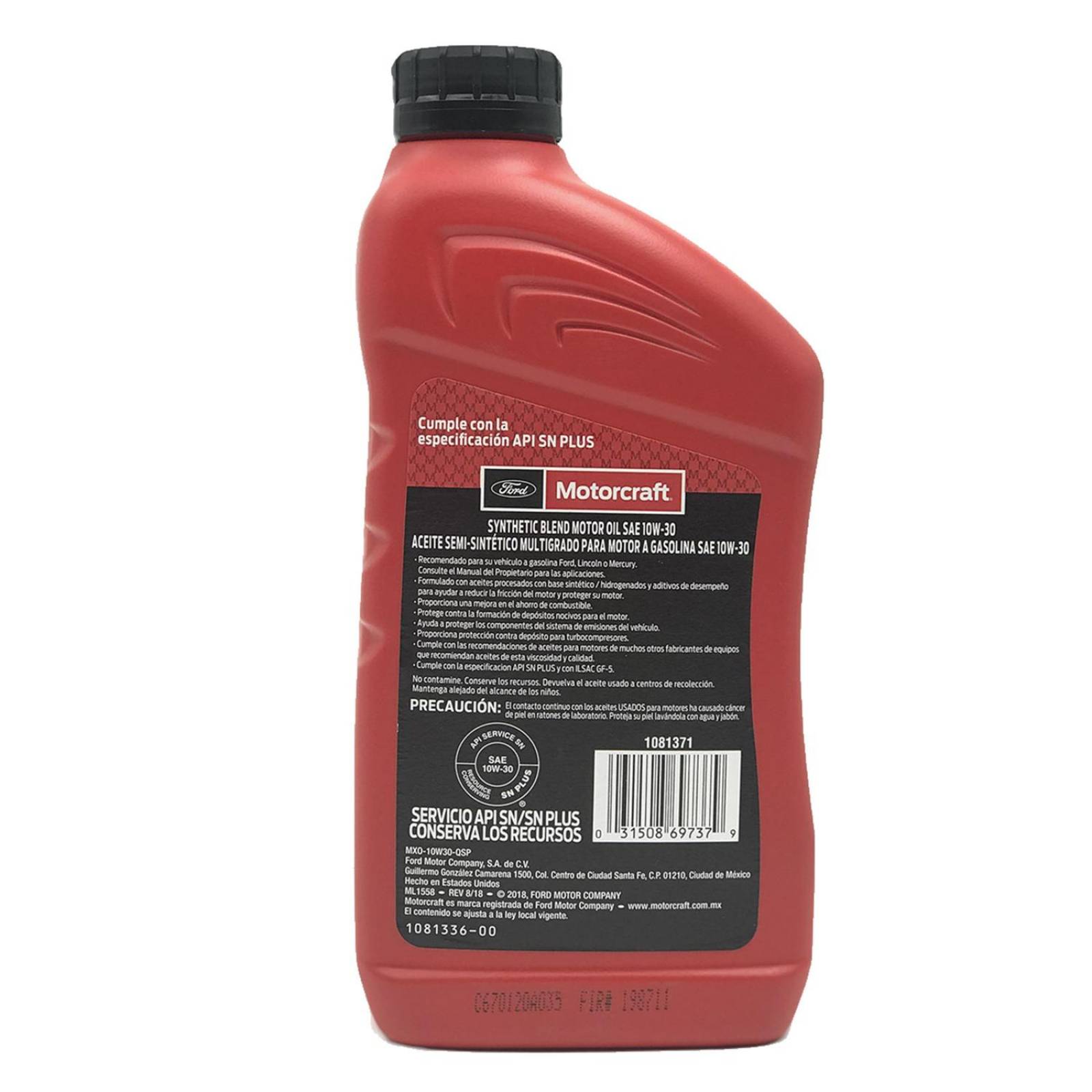 Aceite de Motor 10W30 Multigrado Motorcraft Semi-sintético 