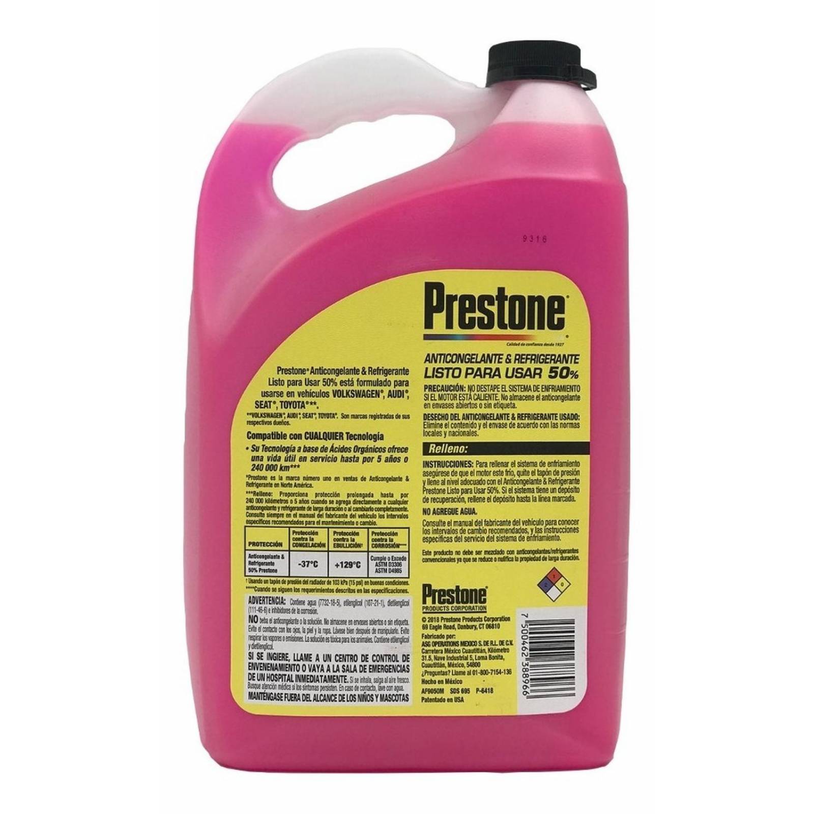 Anticongelante 3.78 Litros Prestone 50% Rosa 