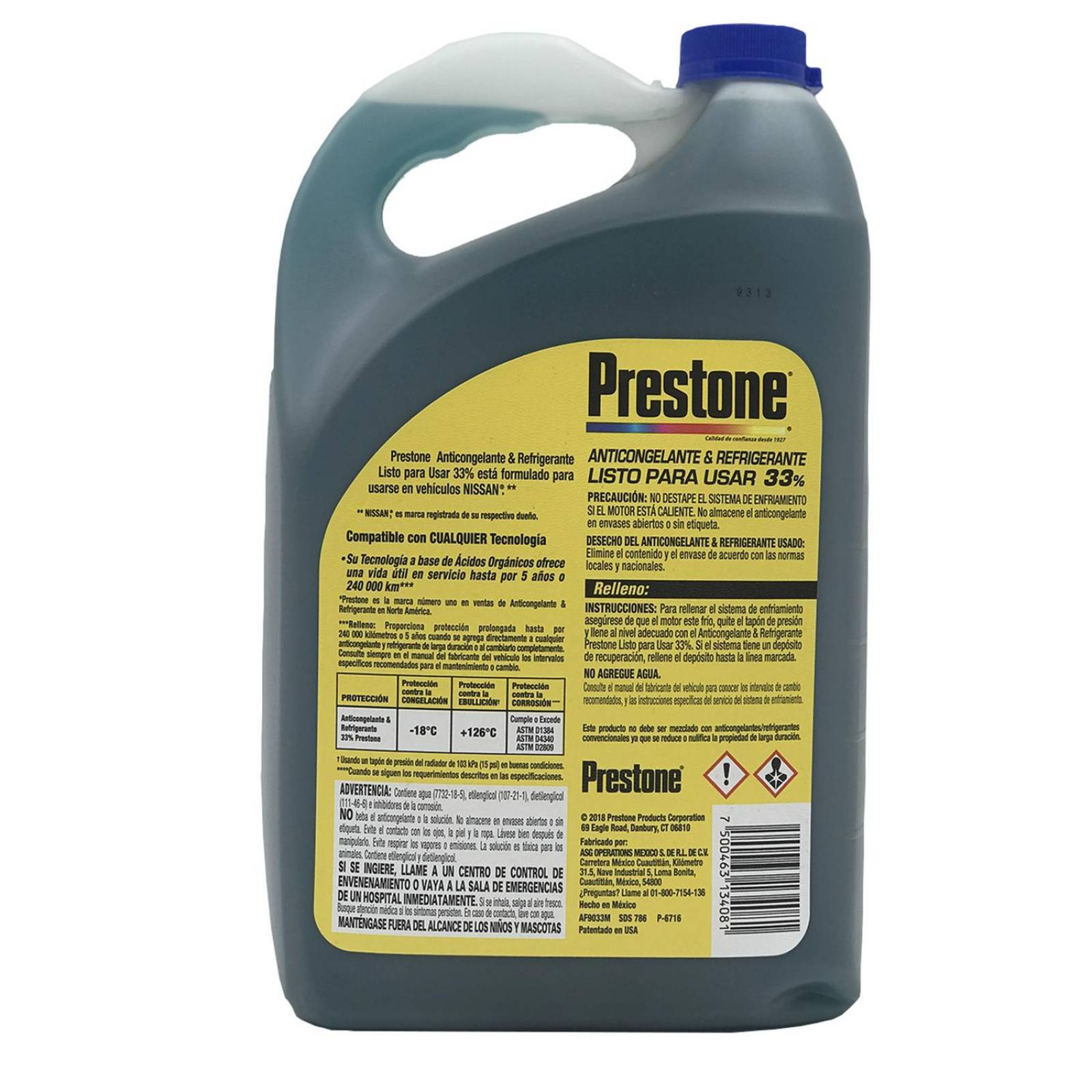 Anticongelante 3.78 Litros Prestone 33% Formula Azul 