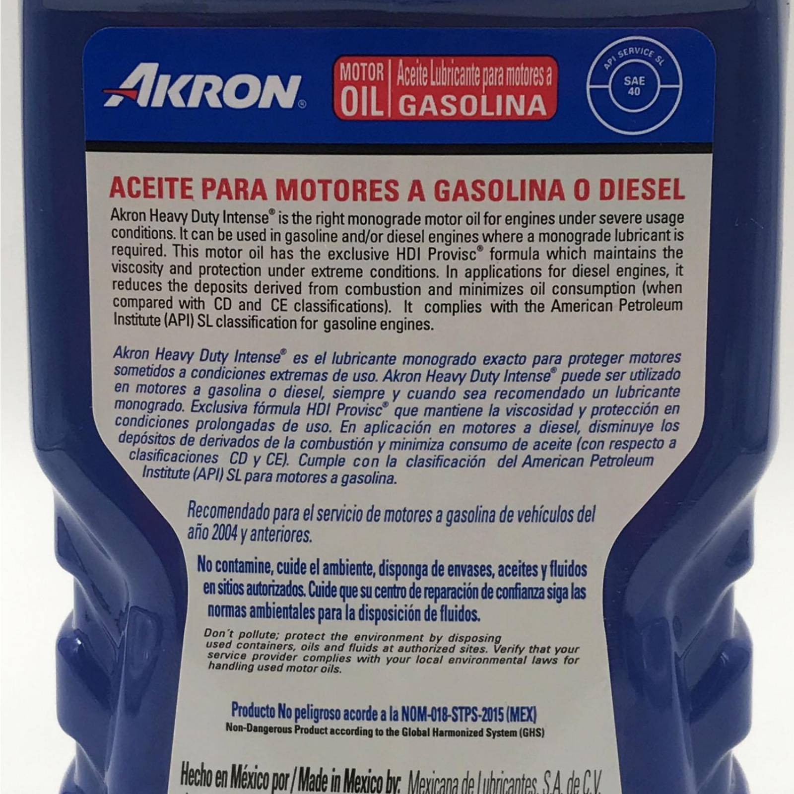 Aceite de Motor SAE 40 946 ml AKRON Heavy Duty Intense 