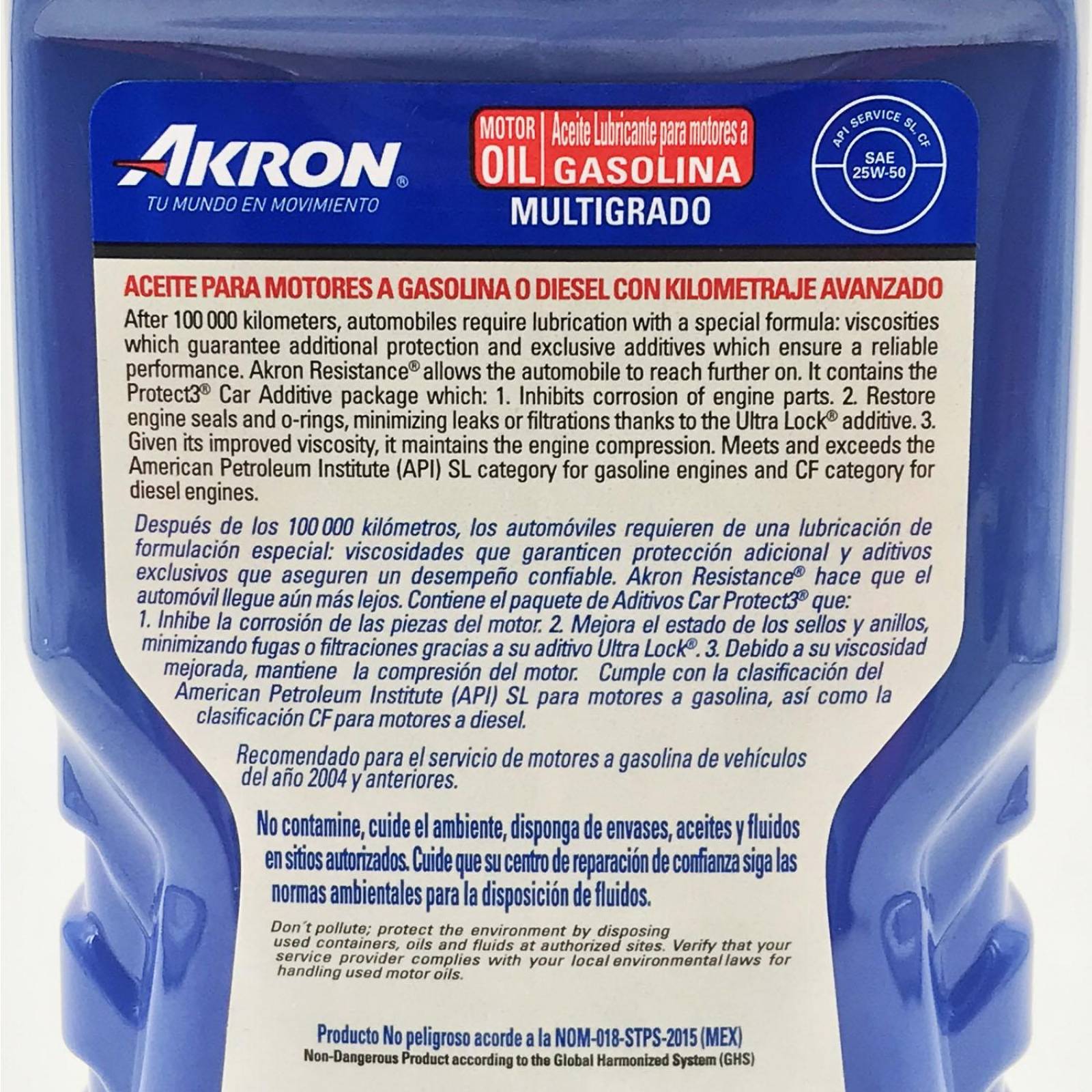 Aceite de Motor Mineral 25w50 946 ml AKRON Resistance 
