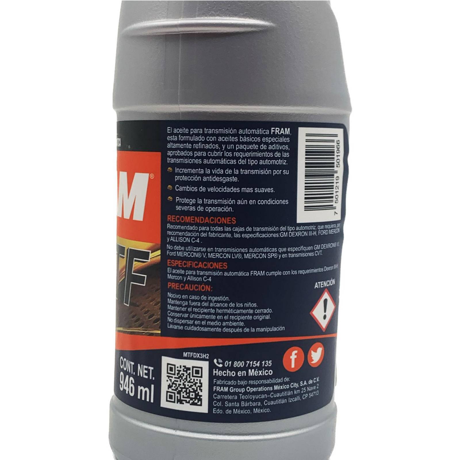 Aceite Transmisión FRAM ATF Dexron III-H / Mercon 12 Litros 