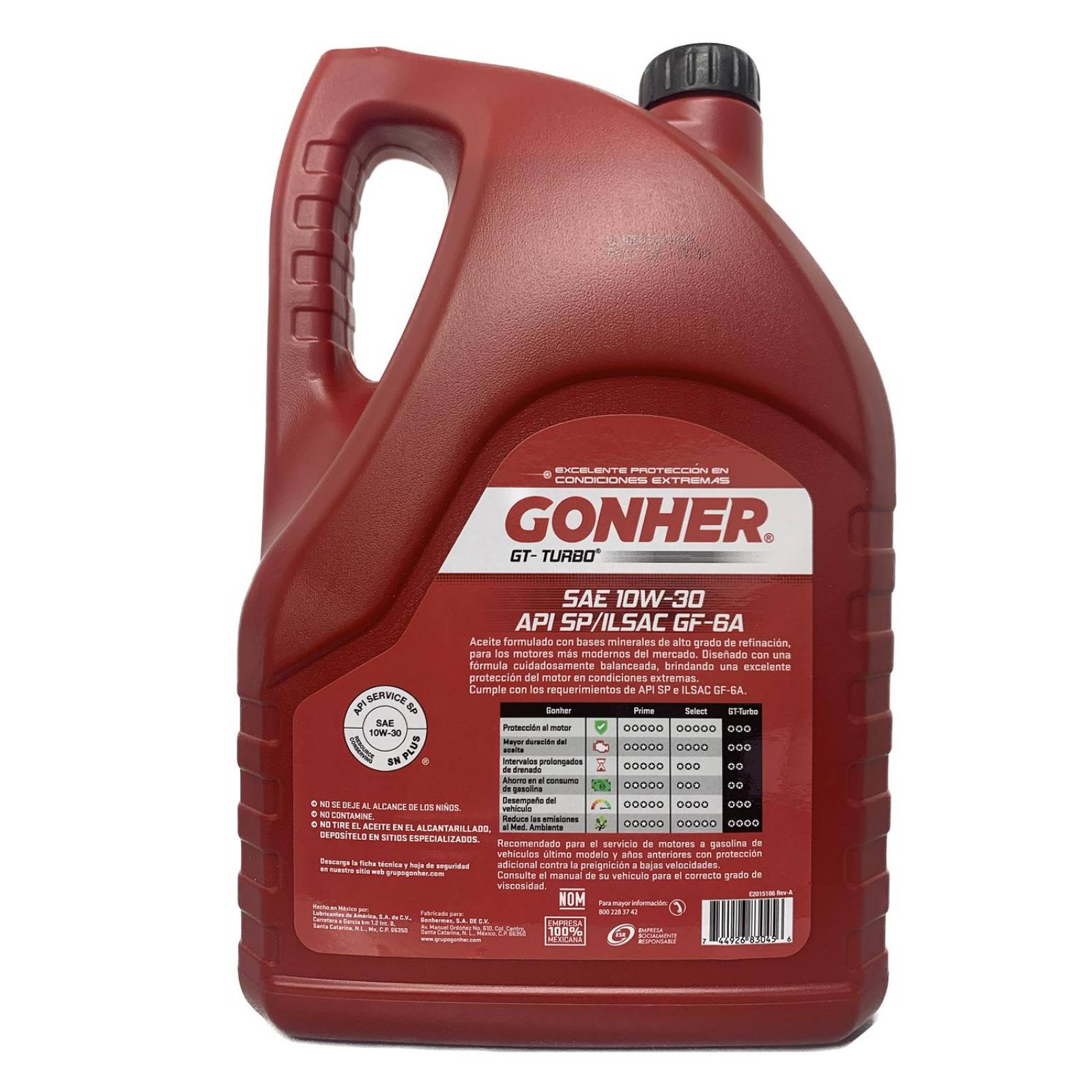 Aceite de Motor Multigrado 10W30 5 Litros Gonher GT Turbo 