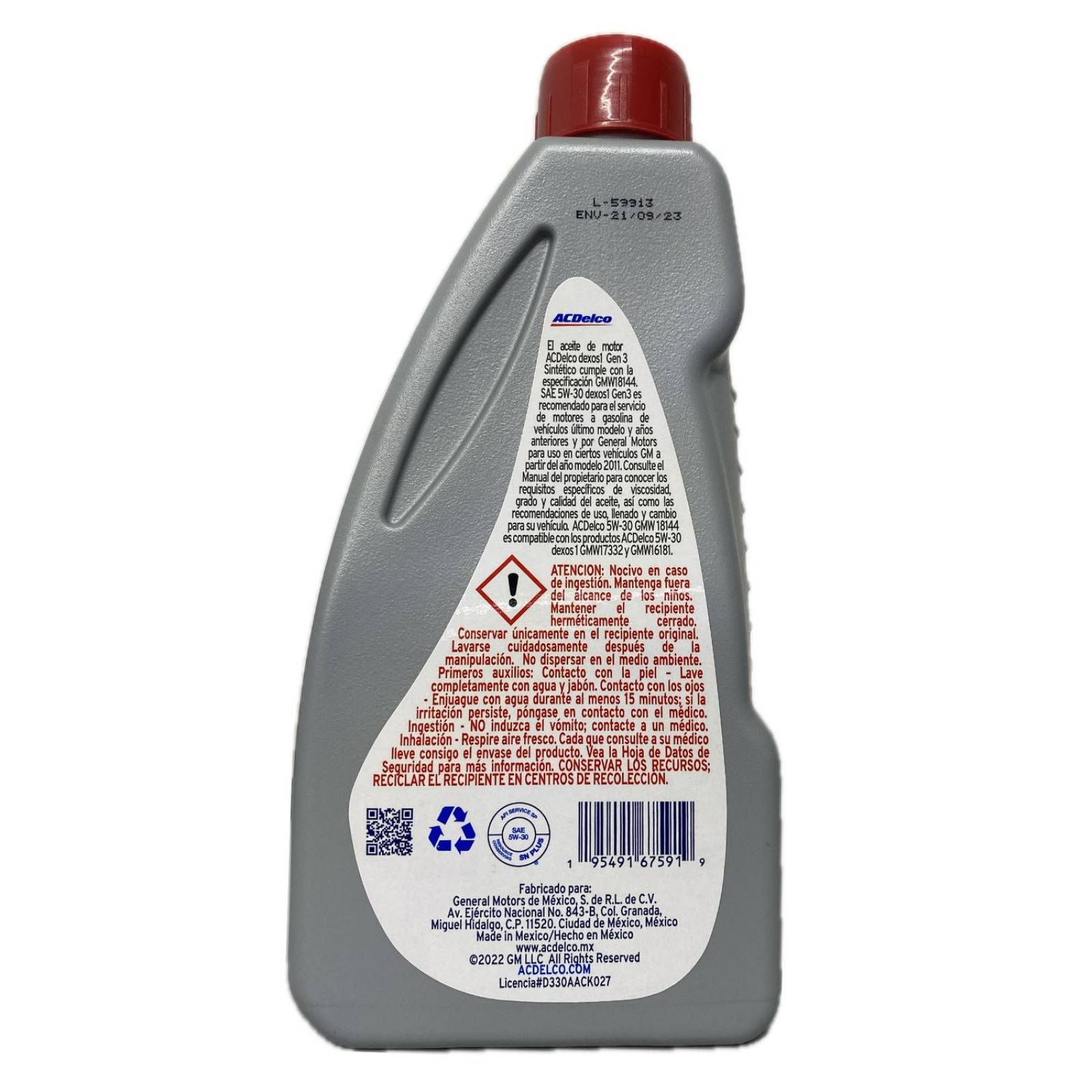 Aceite Multigrado de Motor Sintetico 5 Litros 5W30 AC Delco Dexos 1 GEN3 