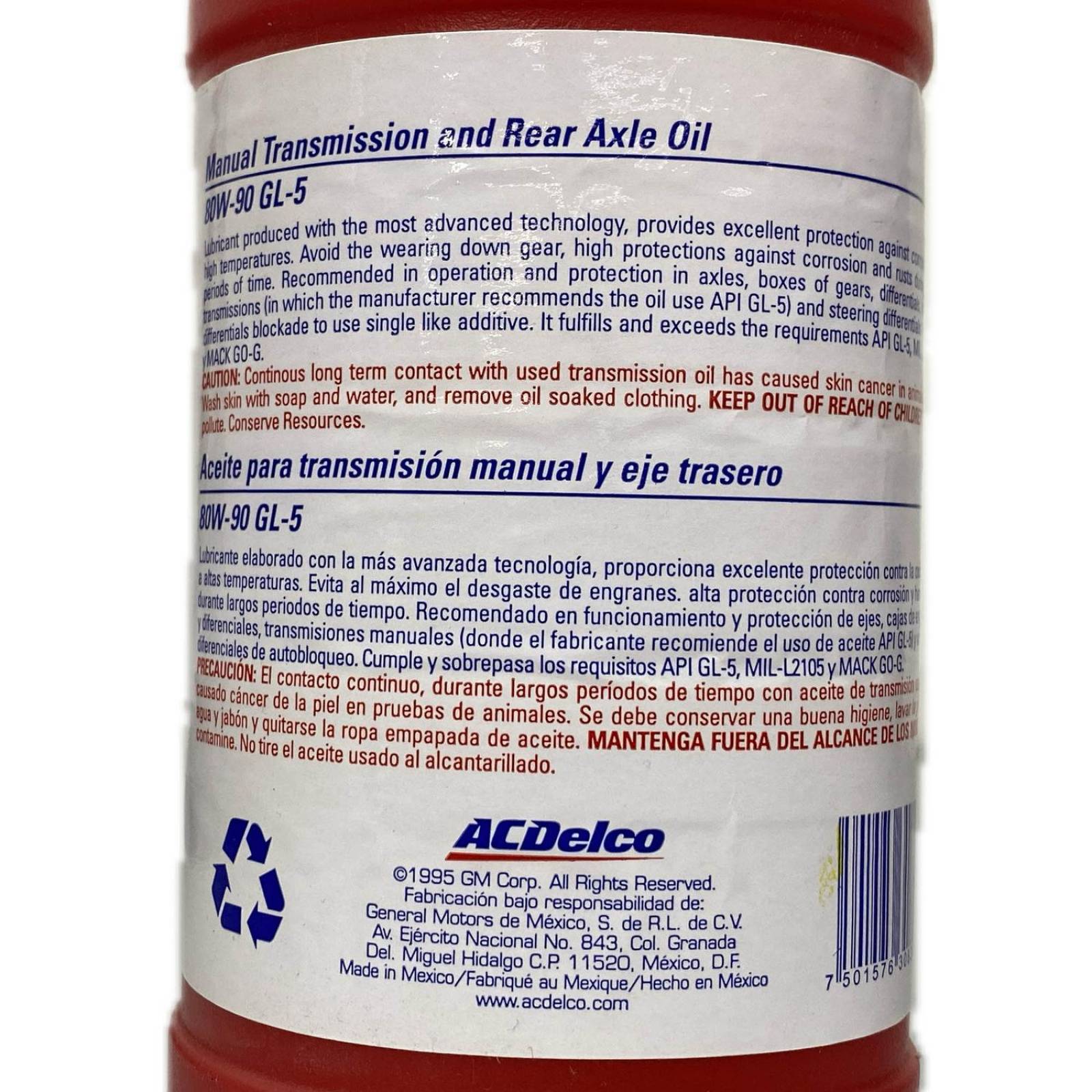 Aceite para Transmisión Manual y Eje Trasero 3 Litros AC Delco 80W90 GL-5 