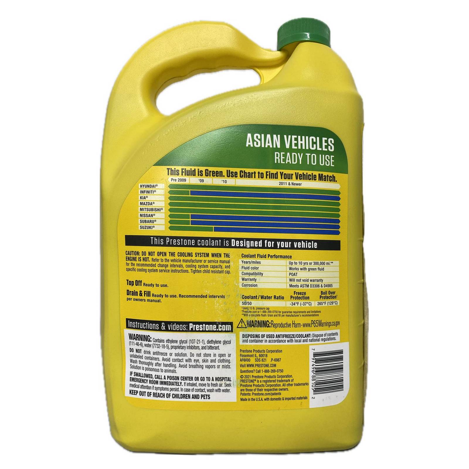 Anticongelante Listo Para Usar 3.78 Litros Prestone Vehiculo Asiatico 