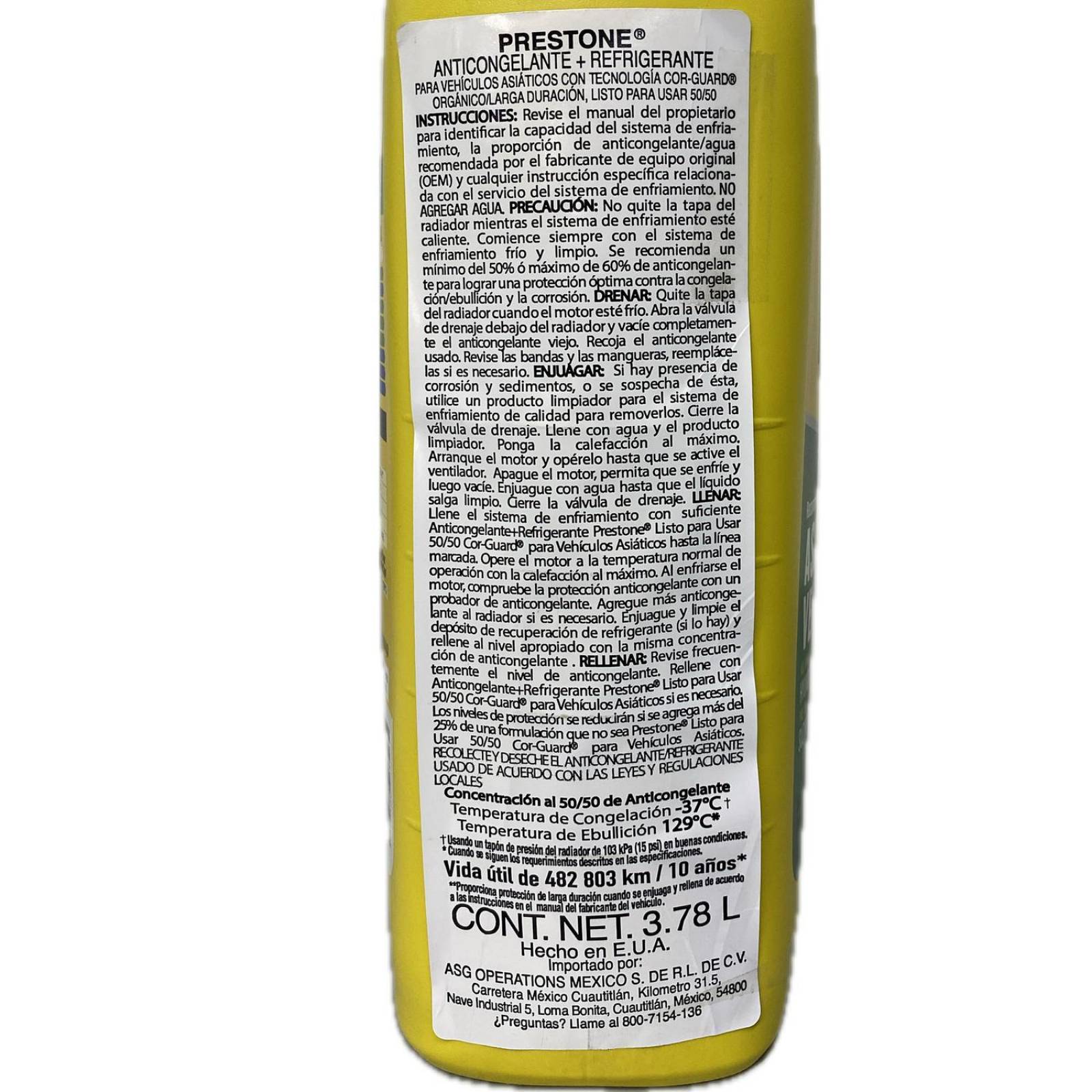 Anticongelante Listo Para Usar 3.78 Litros Prestone Vehiculo Asiatico 