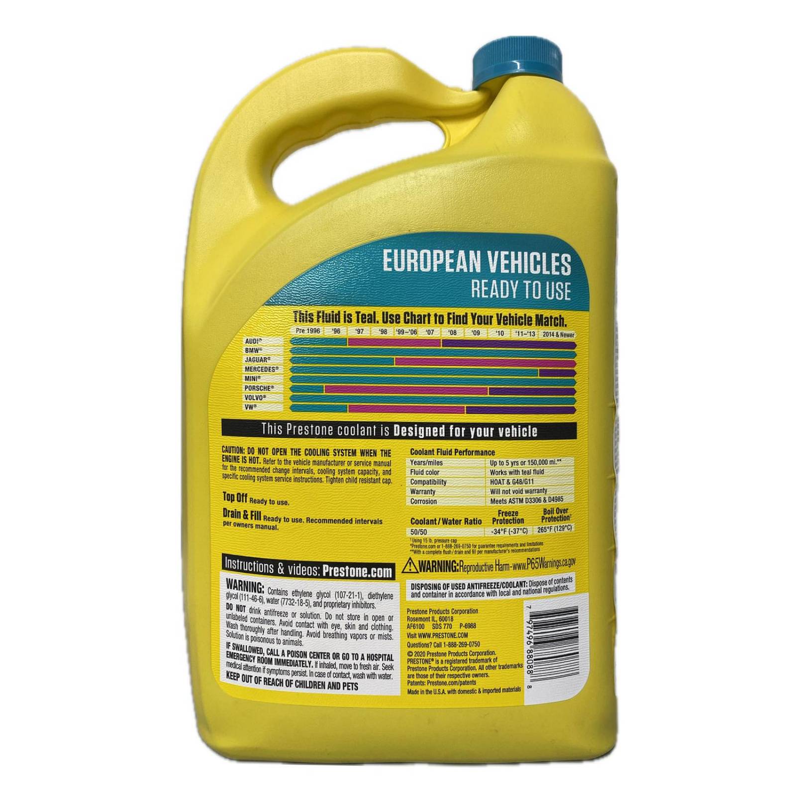Anticongelante Listo Para Usar 3.78 Litros Prestone Vehiculo Europeo 