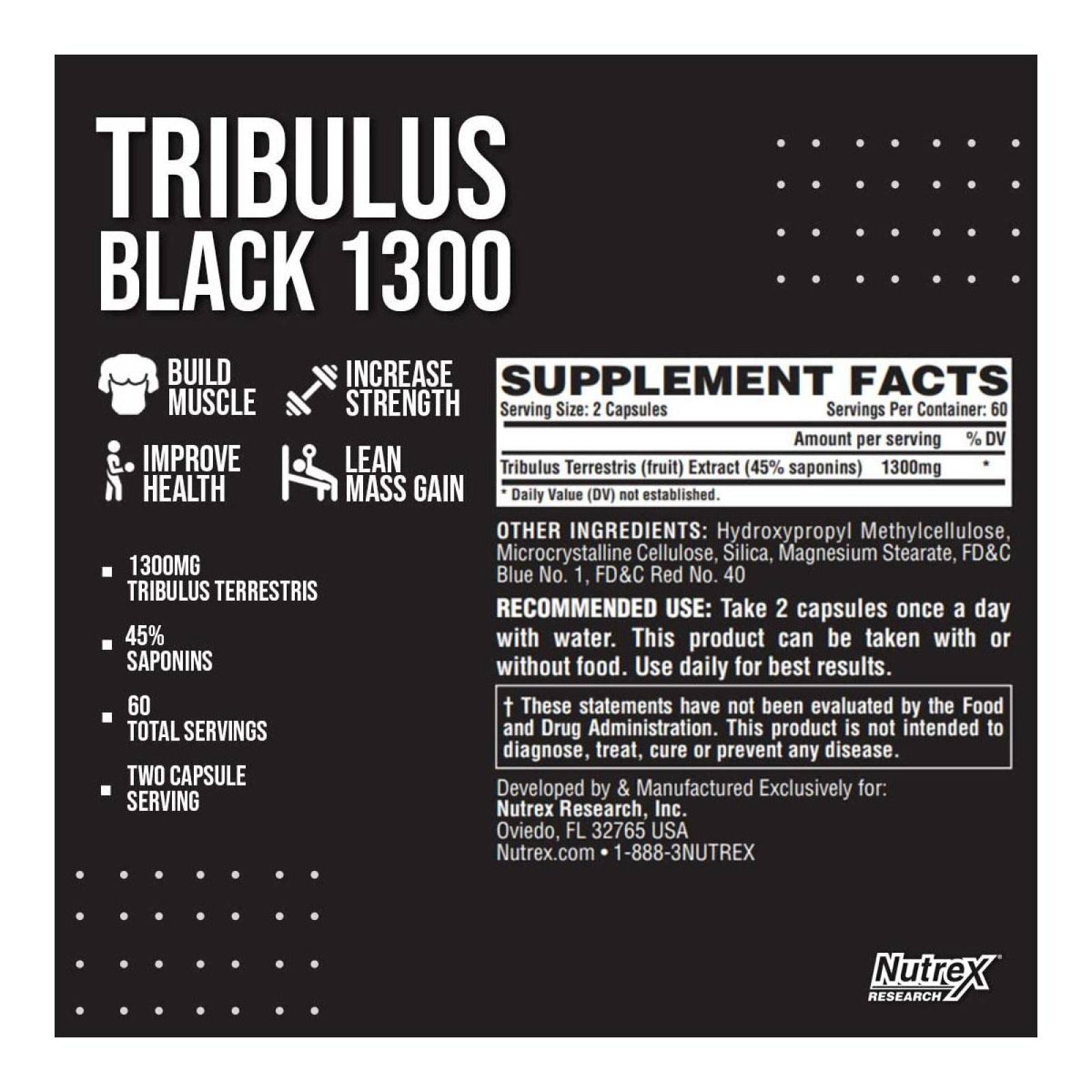 Tribulus Black 1300 Nutrex Precursor de Testosterona 120 caps 60 serv. 