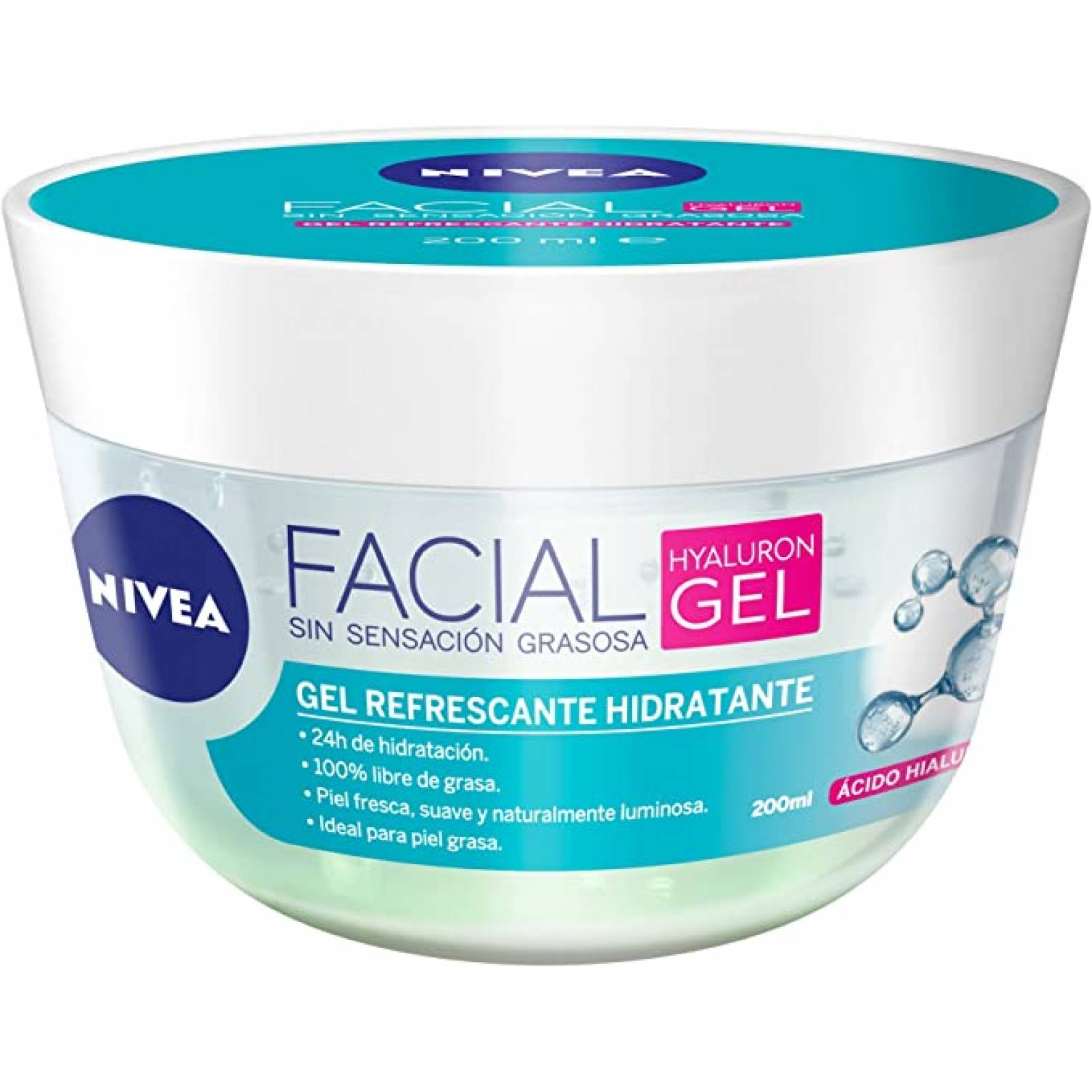 NIVEA Gel Facial Refrescante Cuidado Facial (200 ml) con Ácido Hialurónico, 24 horas de humectación para un piel fresca, suave y luminosa, ideal para piel grasa