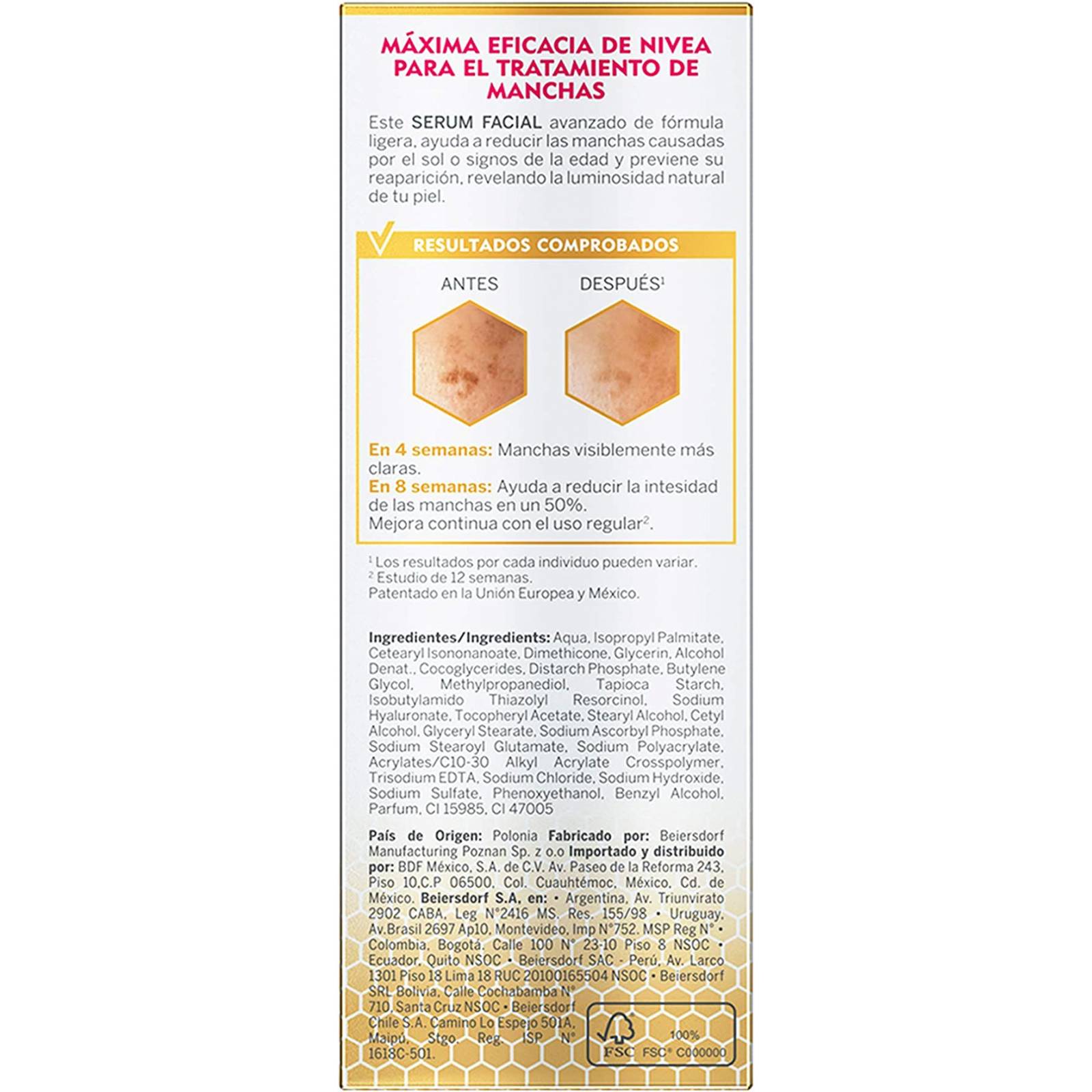 Nivea Cellular Luminous 630 Anti-Manchas Serum Facial Aclarador de Piel (30 ml), Crema Facial Enriquecida Con Ácido Hialurónico.