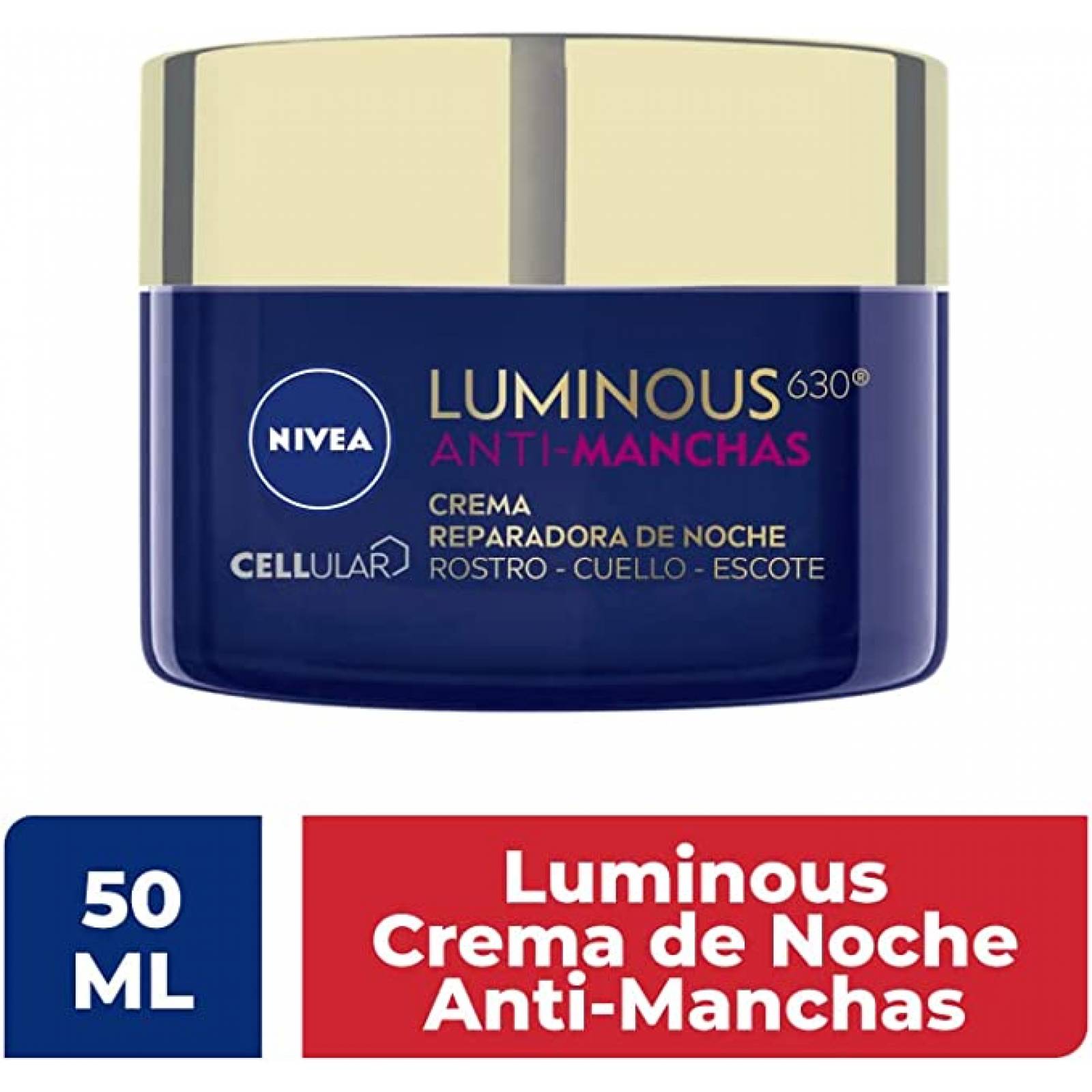 Nivea Cellular Luminous 630 anti-manchas Crema Reparadora de Noche para Mujer (50 ml), Enriquecida con Ácido Hialurónico.