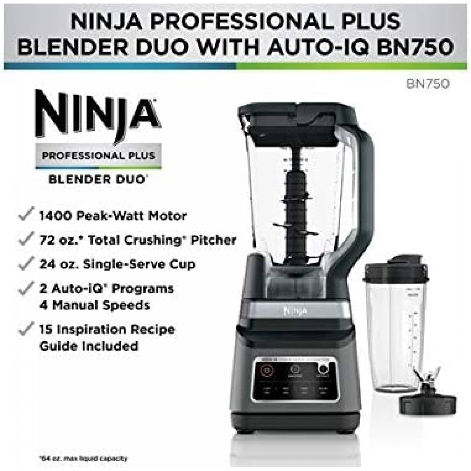 Licuadora Ninja Profesional Plus Duo Con Auto-iq 1200w BN750 Renewed