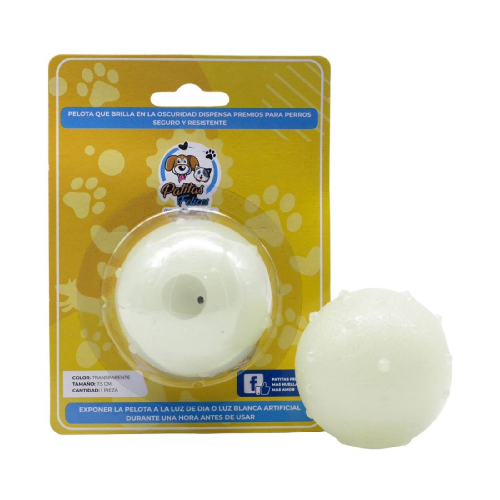Juguete para perro pelota que brilla en oscuridad con sonido 7.5 cm patitas felices 
