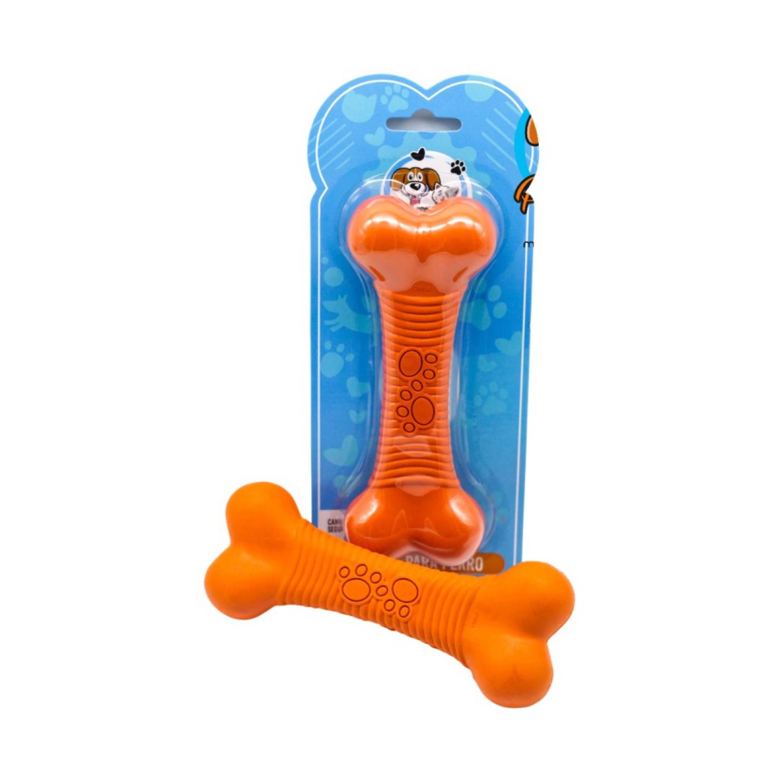 Juguete para perro hueso irregular naranja patitas felices 
