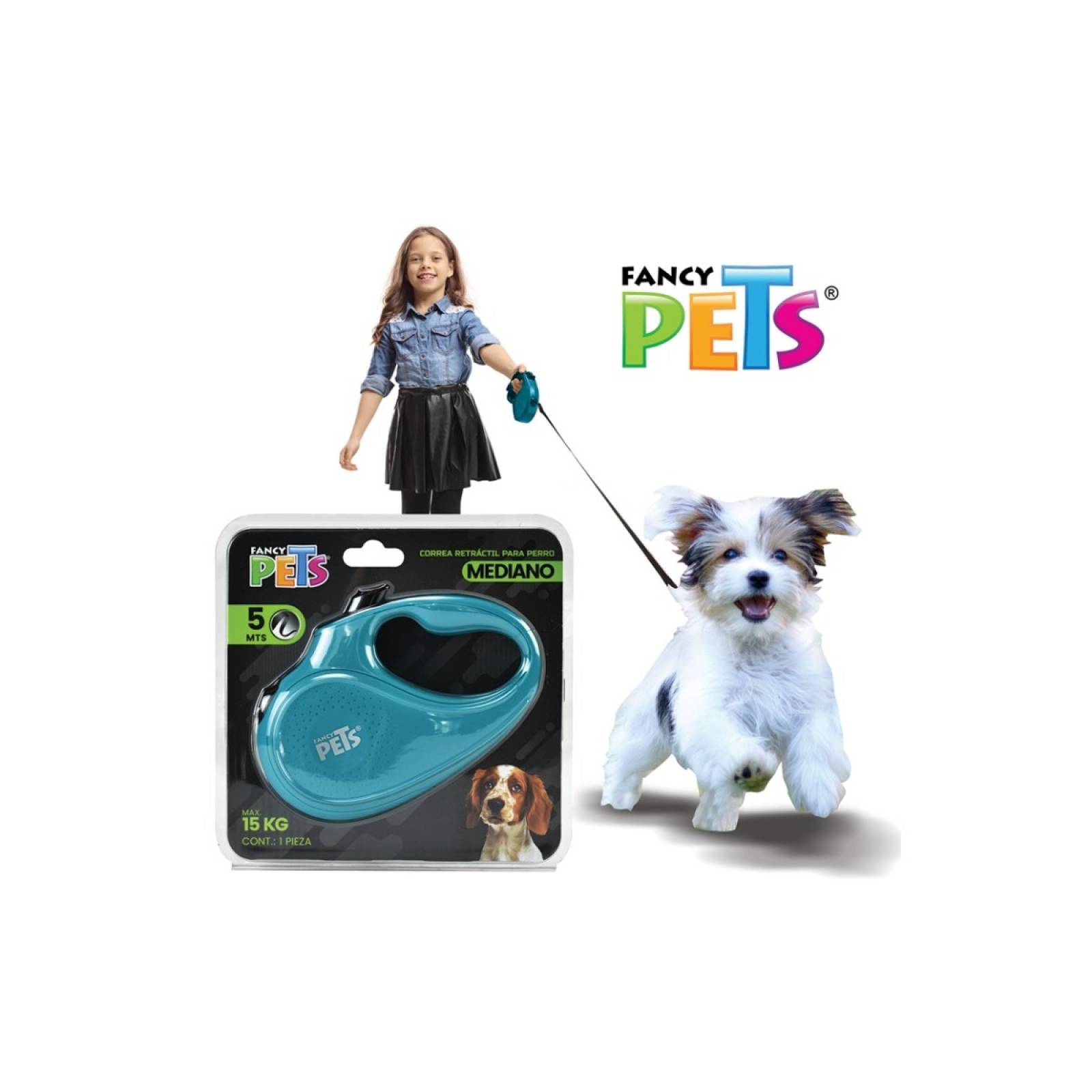 Correa Retractil Verde Agua Mediano Fancy Pets