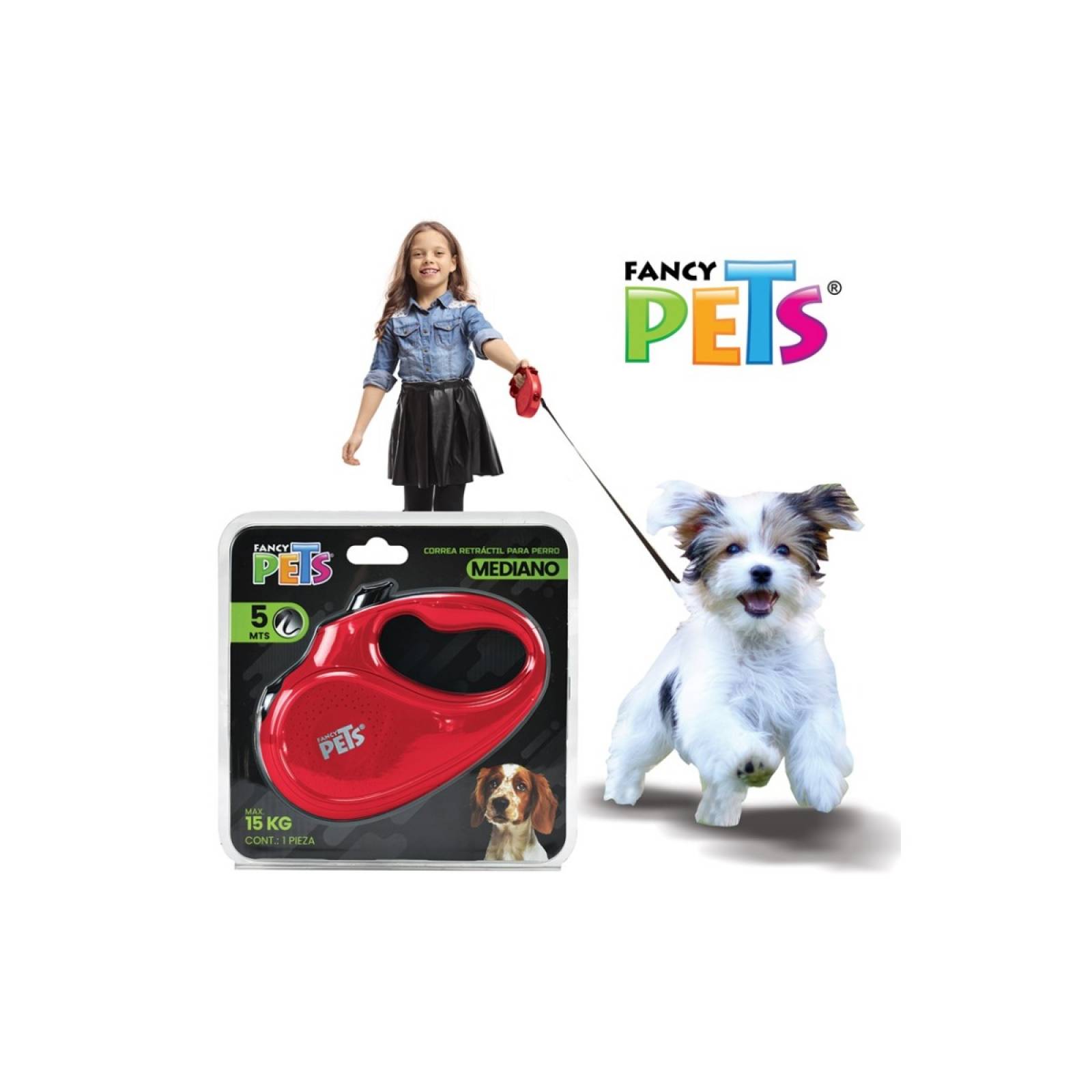 Correa Retractil Rojo Mediano Fancy Pets