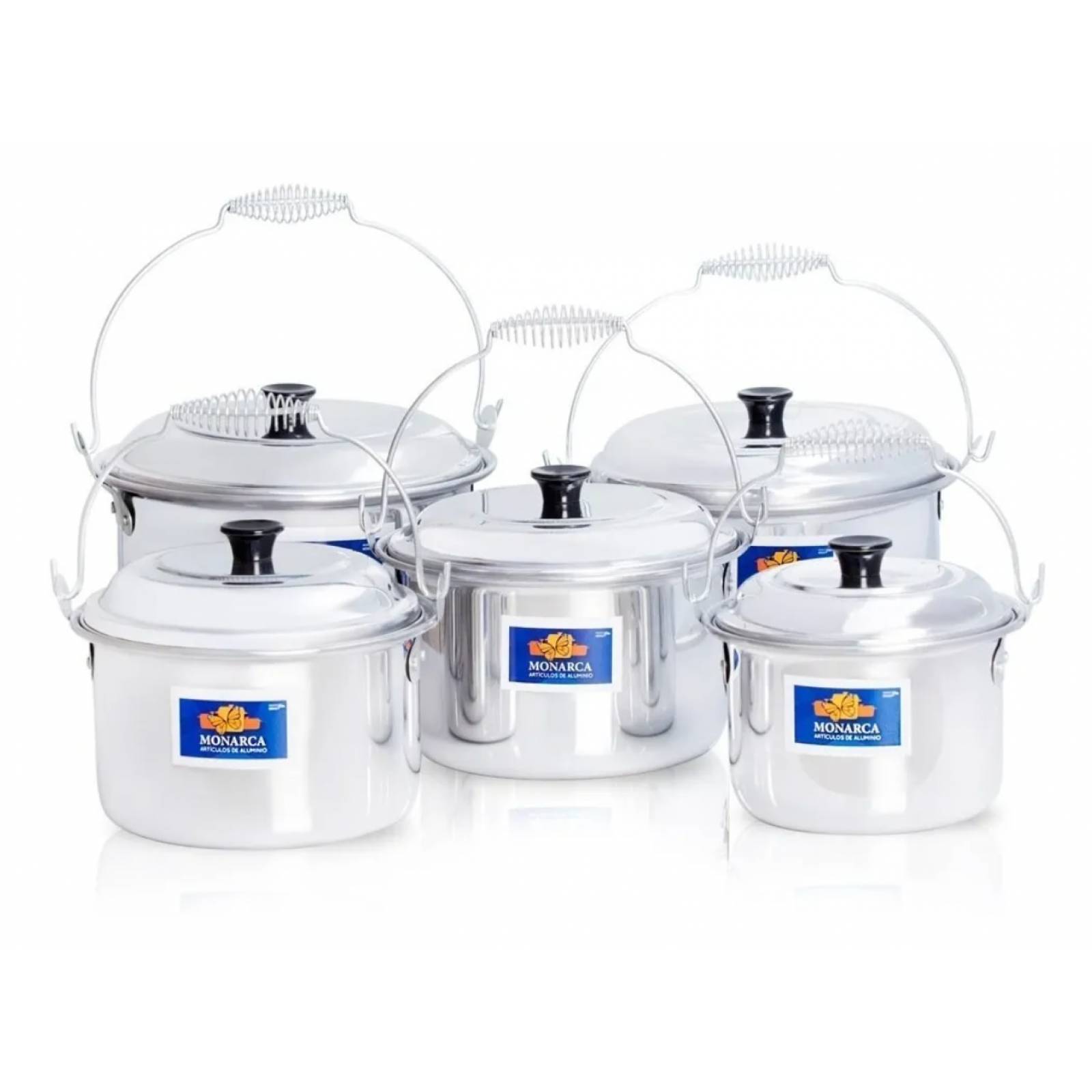 Juego De 5 Ollas De Aluminio Con Aro. No. 22, 20, 18, 16, 14