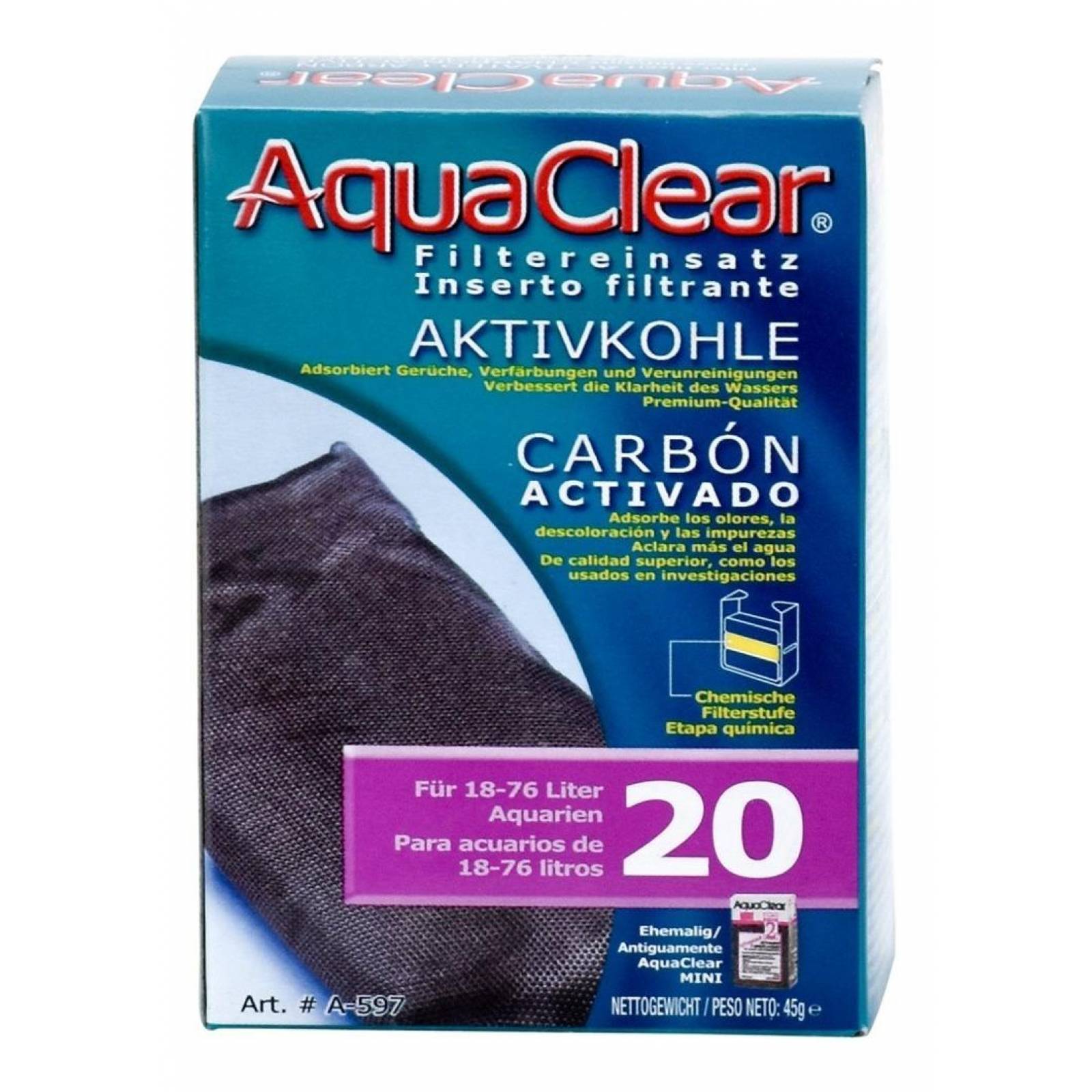 Repuesto Carbon Activado cascada Aquaclear Mini 20 