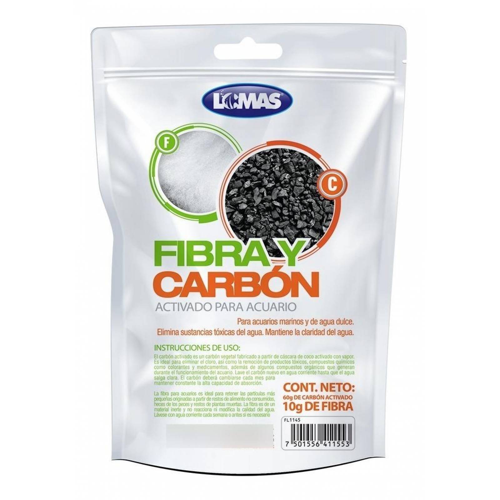 LOMAS bolsa Fibra 10g Y Carbon Activado 60g para filtros 