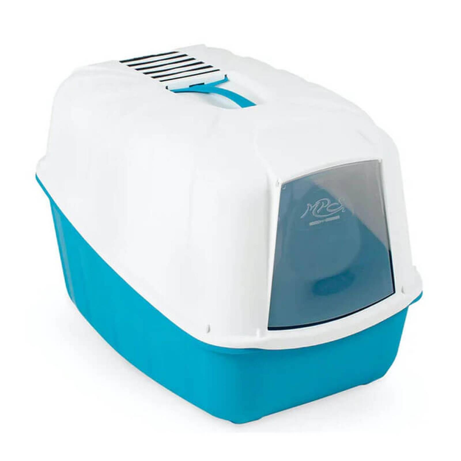 Arenero Con Tapa Y Puerta Para Gatos Filtro De Olores Y Pala Azul Chico