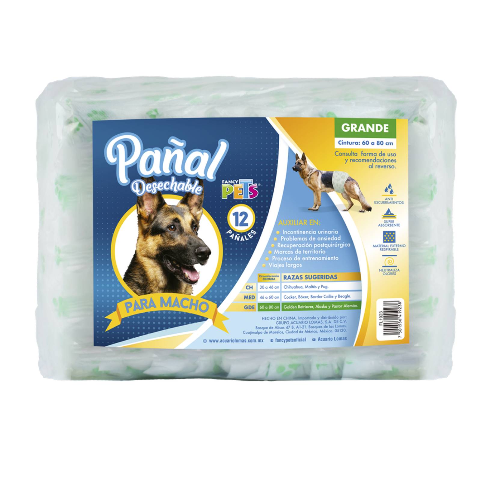 Fancy Pets Pañales para perro macho tamaño grande12 piezas 