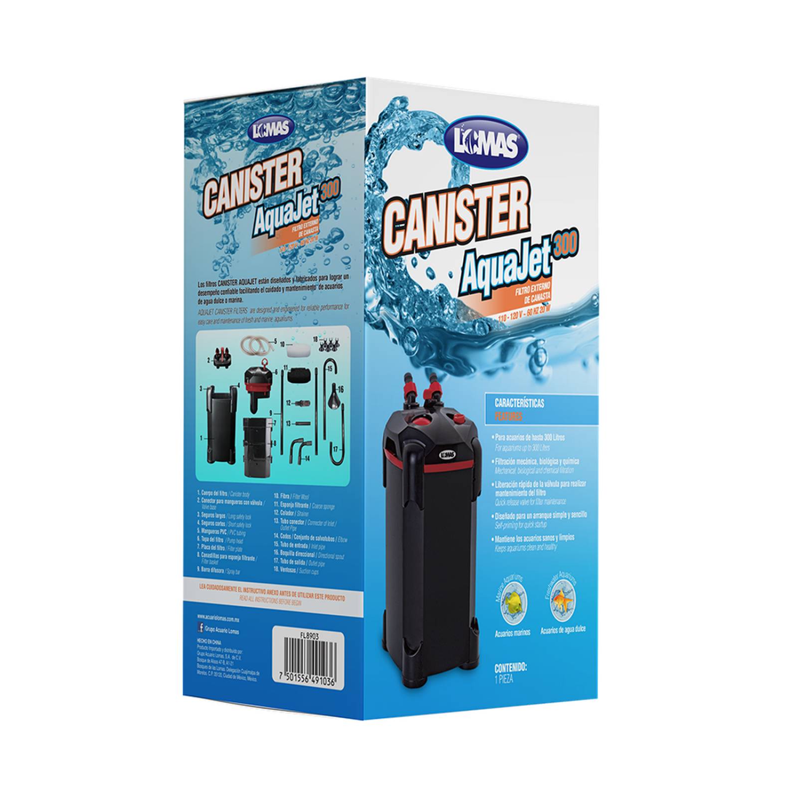 Filtro Canister AquaJet para peces o acuarios 300 litros 