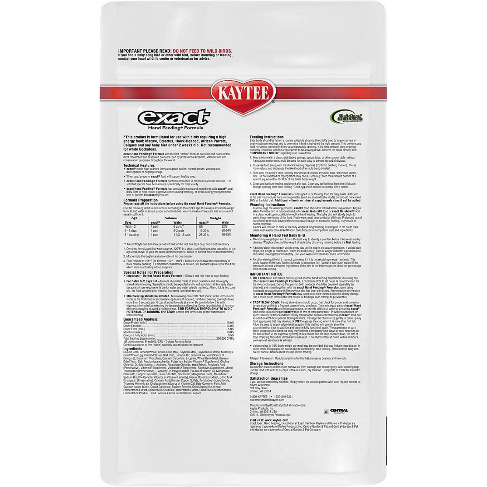 Papilla premium Kaytee Exact polluelos de guacamaya 2.26 kg 