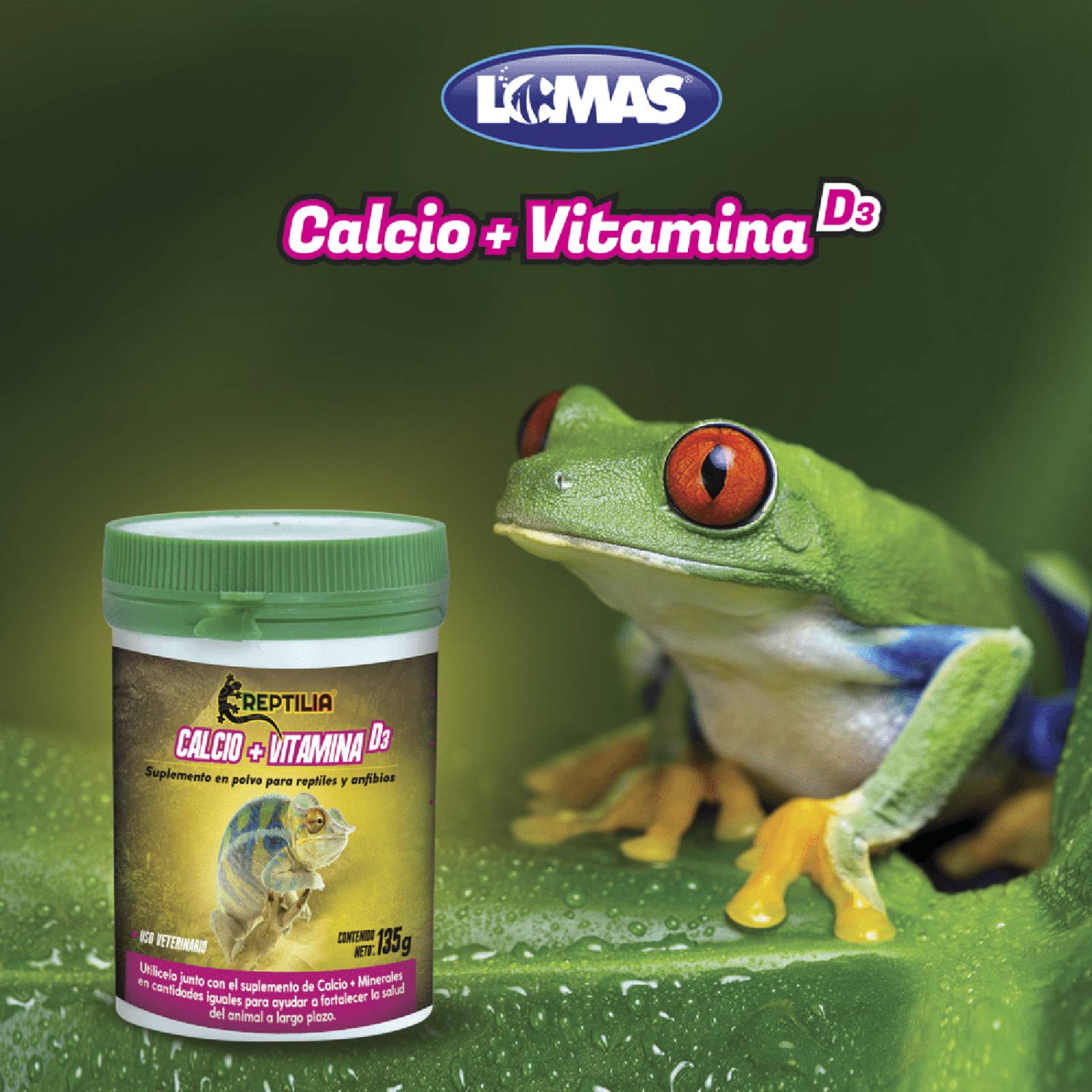 Suplemento calcio y vitamina D3 para iguanas, geckos, ranas 