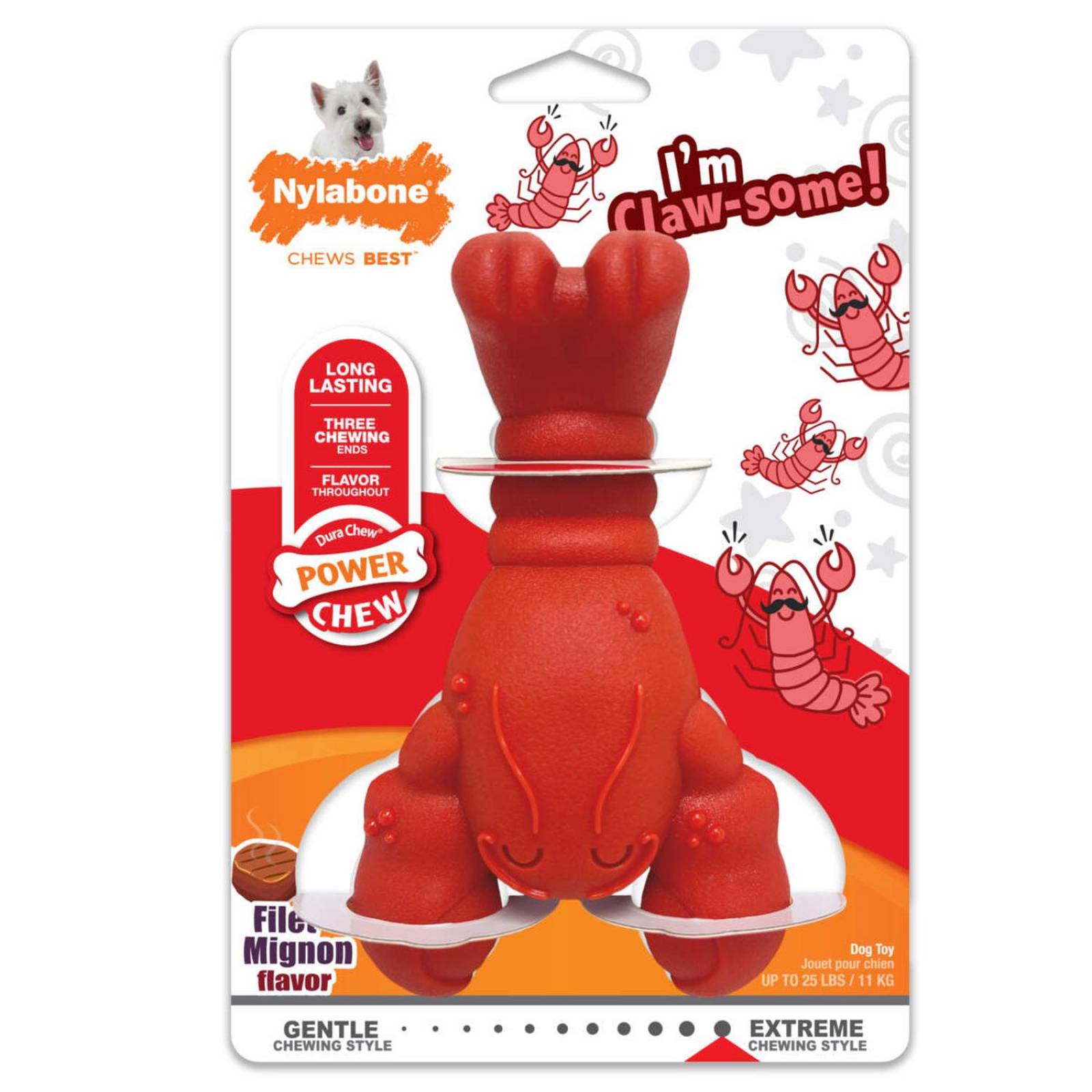 Juguete Nylabone perro Power Chew Langosta Filete Mignon 11kg 